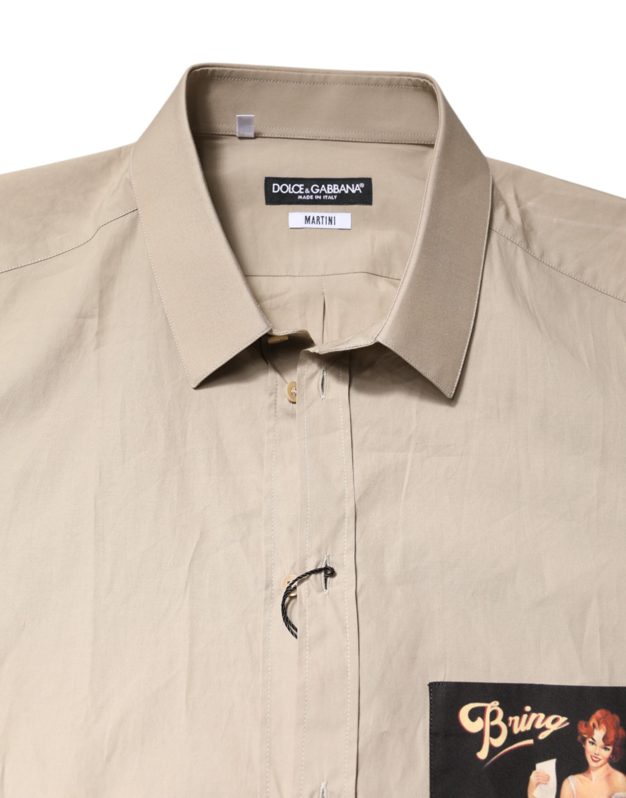Dolce & Gabbana Beige Pin Up Print MARTINI Men Casual Men's Shirt