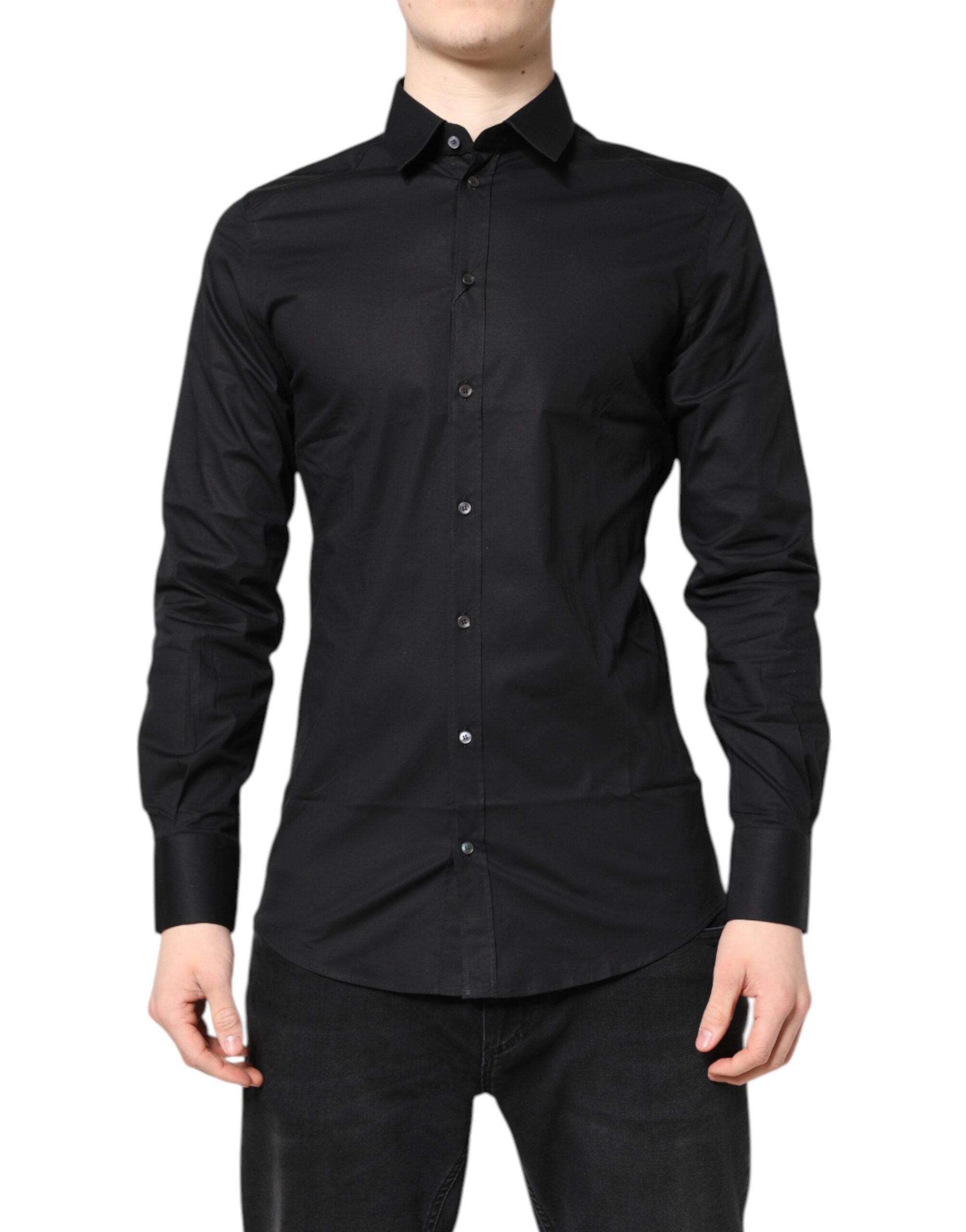 Dolce & Gabbana Black GOLD Cotton Long Sleeves Dress Men's Shirt