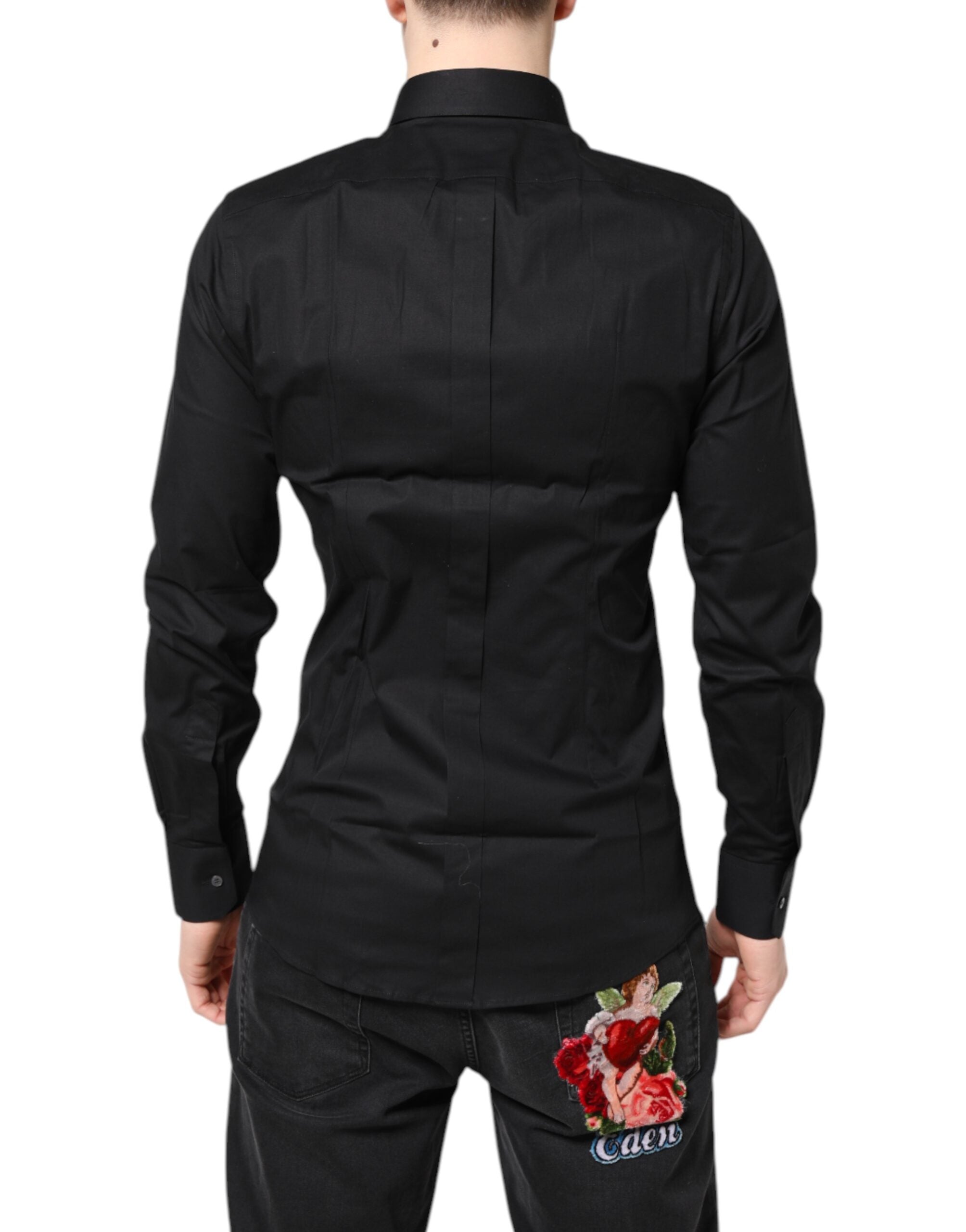 Dolce & Gabbana Black GOLD Cotton Long Sleeves Dress Men's Shirt
