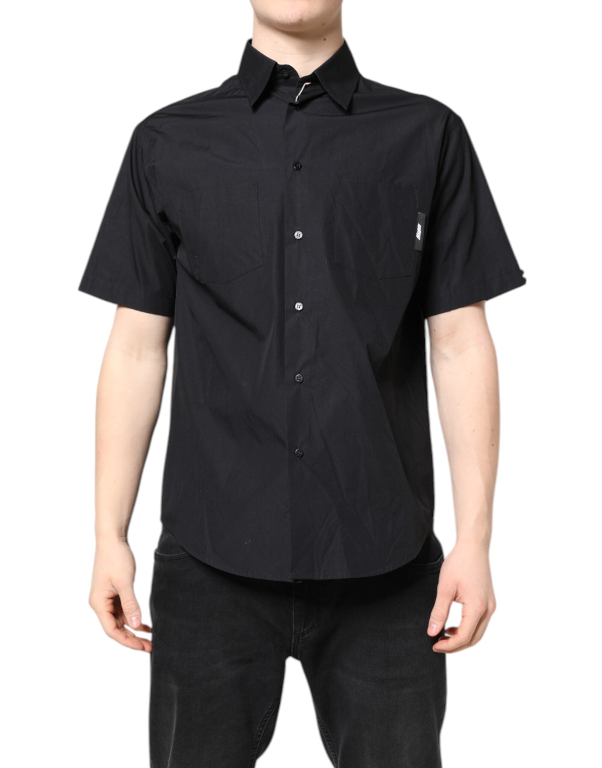 MSGM Black Printed Short Sleeves Collared Men Casual Men's Shirt