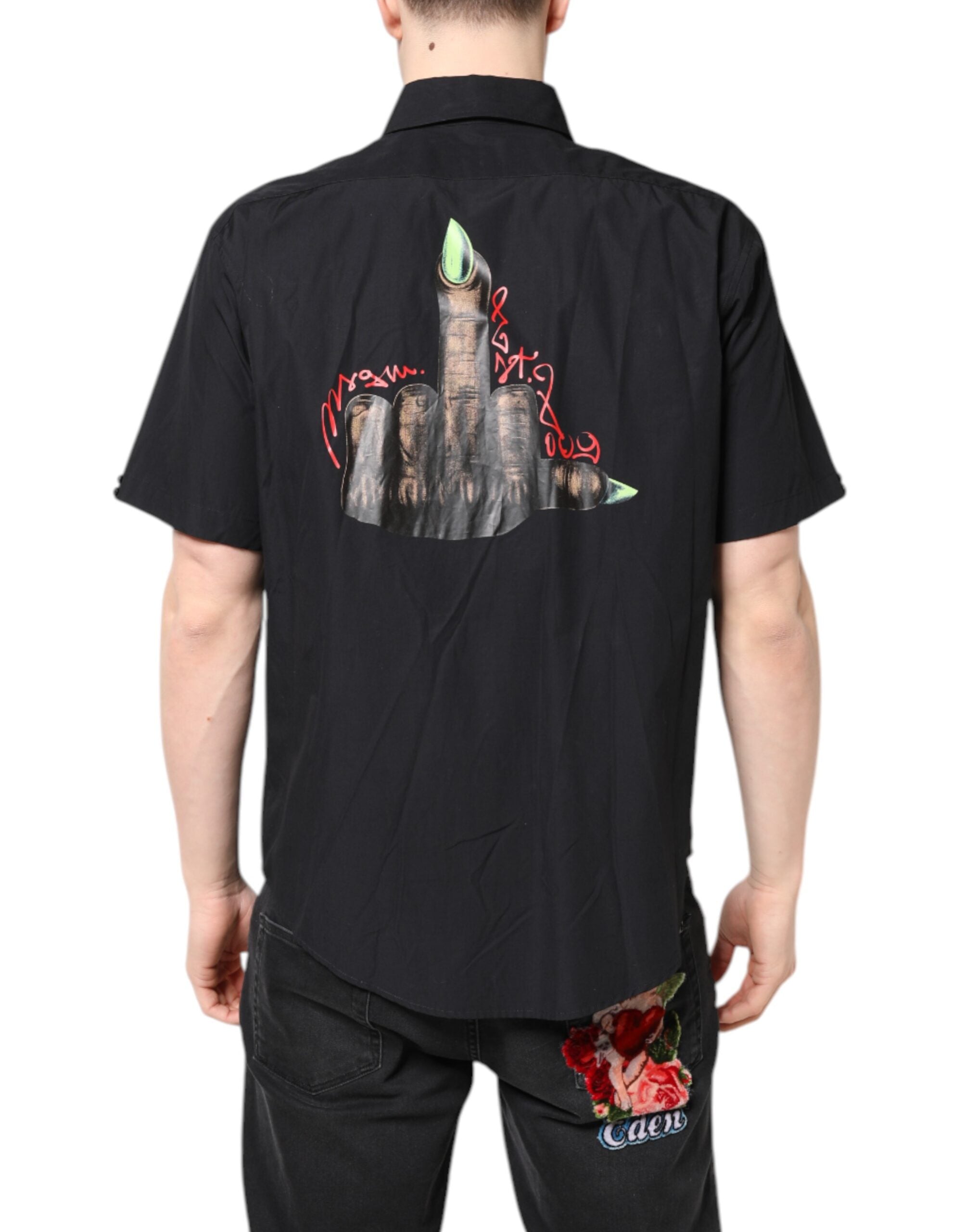 MSGM Black Printed Short Sleeves Collared Men Casual Men's Shirt