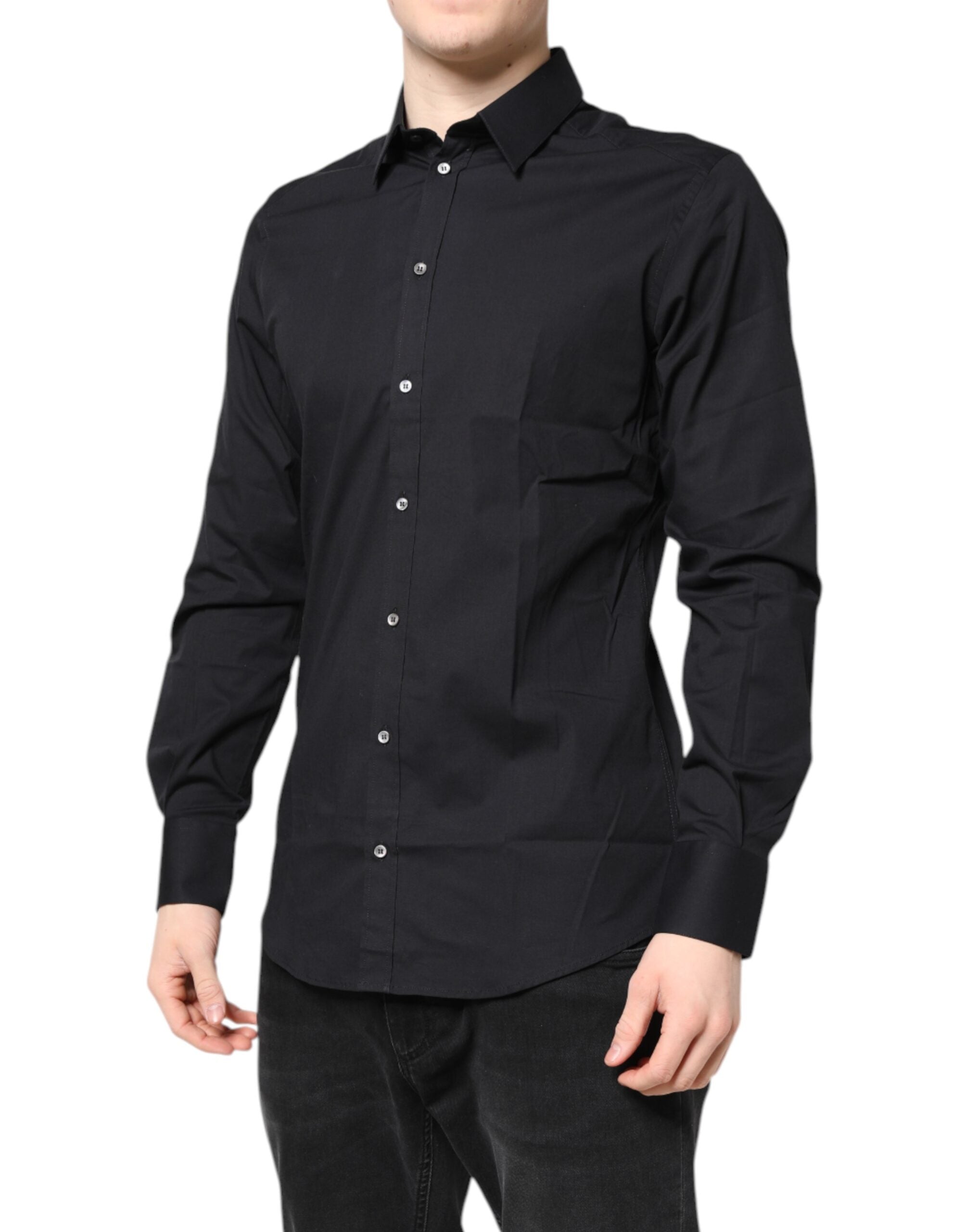 Dolce & Gabbana Black GOLD Cotton Long Sleeves Dress Men's Shirt (Pre-Owned)