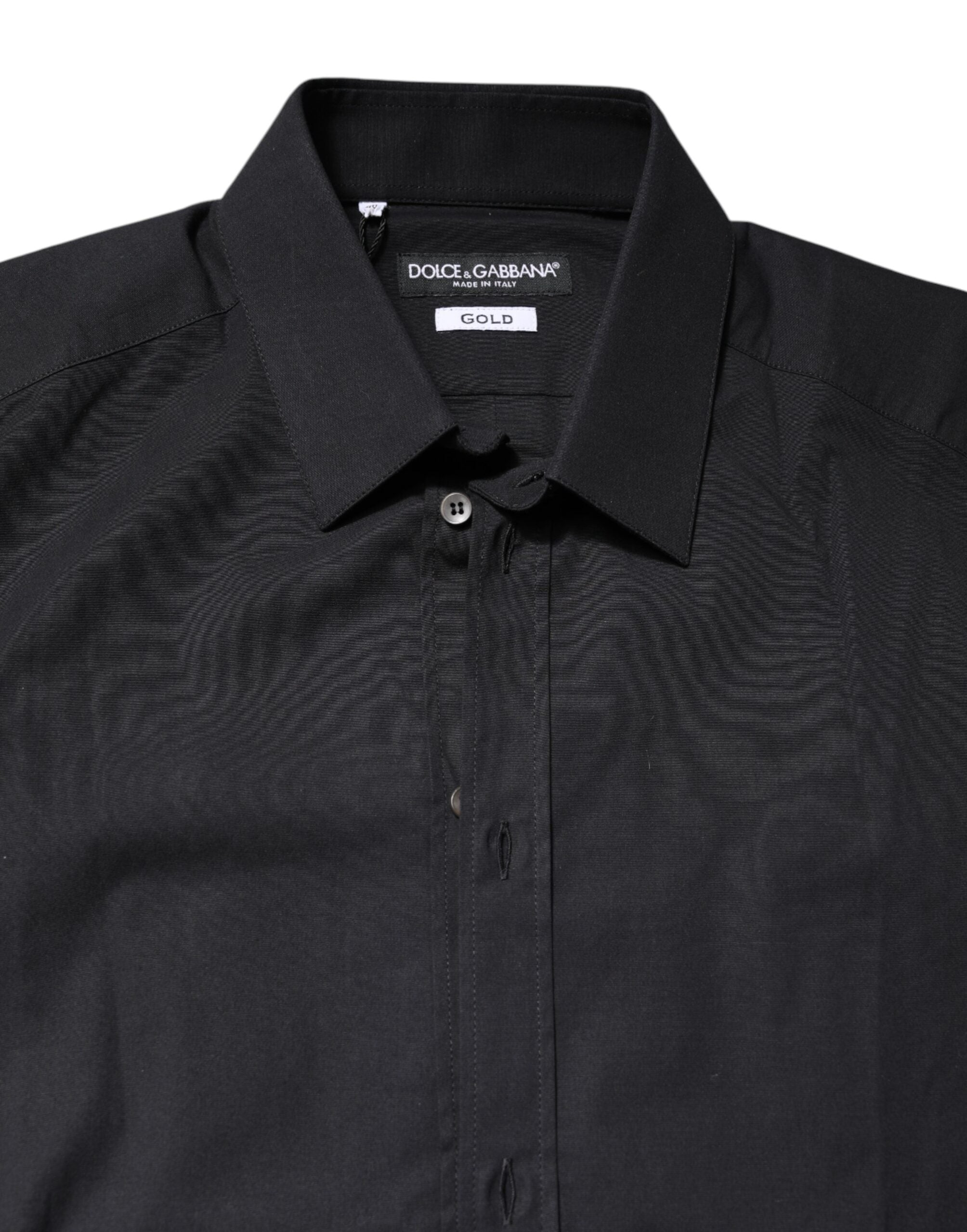 Dolce & Gabbana Black GOLD Cotton Long Sleeves Dress Men's Shirt (Pre-Owned)