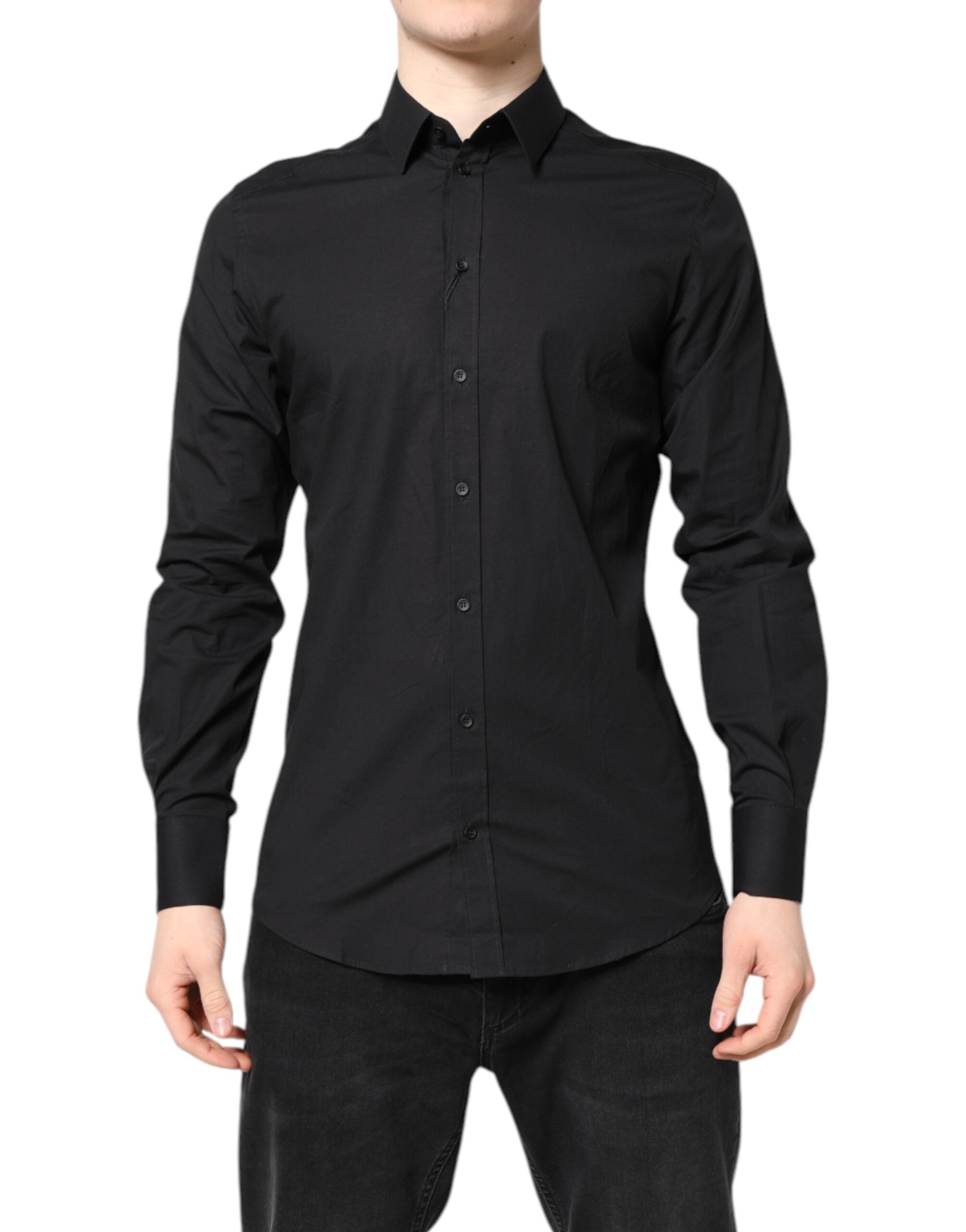 Dolce & Gabbana Black GOLD Cotton Dress Formal Men's Shirt