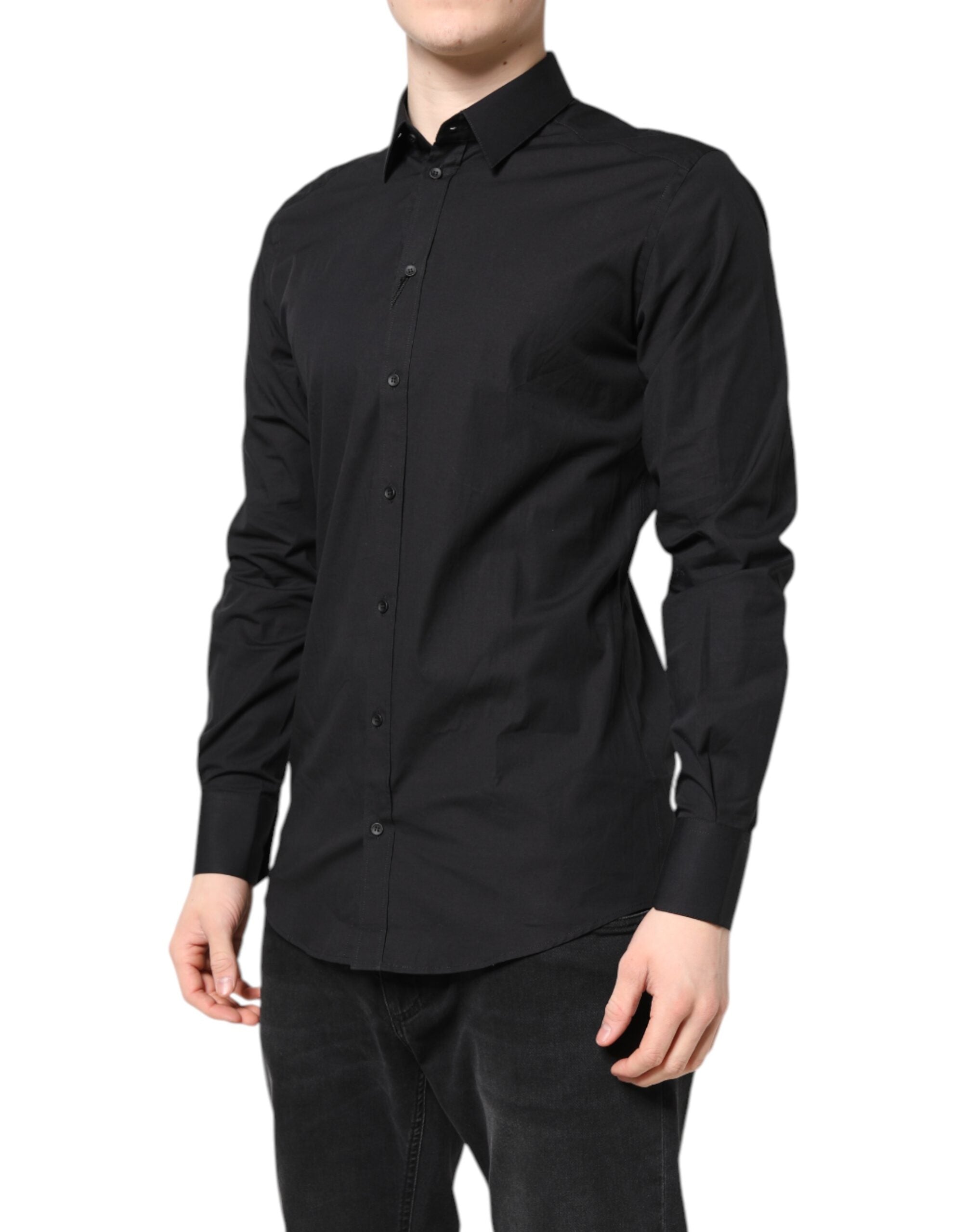 Dolce & Gabbana Black GOLD Cotton Dress Formal Men's Shirt