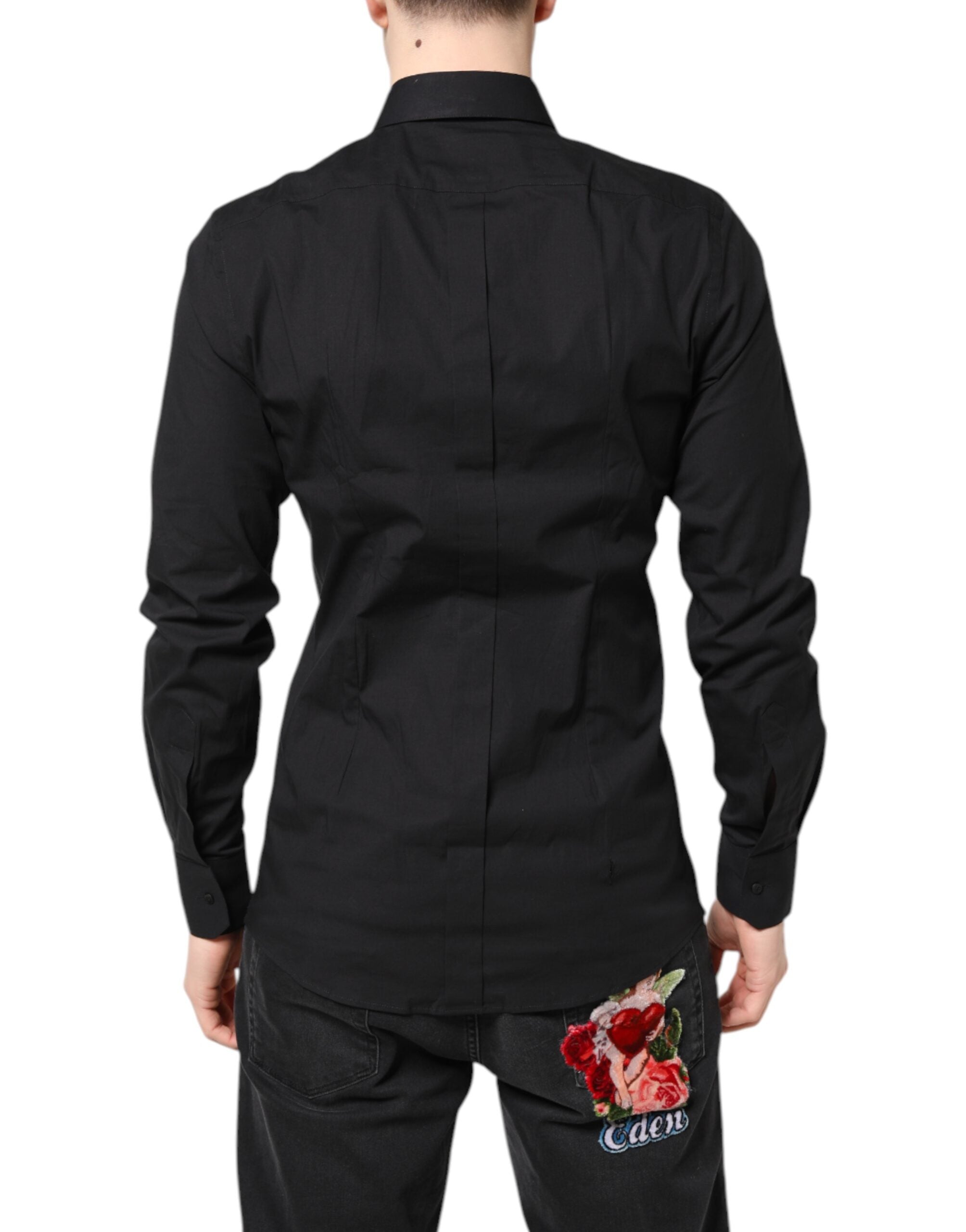 Dolce & Gabbana Black GOLD Cotton Dress Formal Men's Shirt