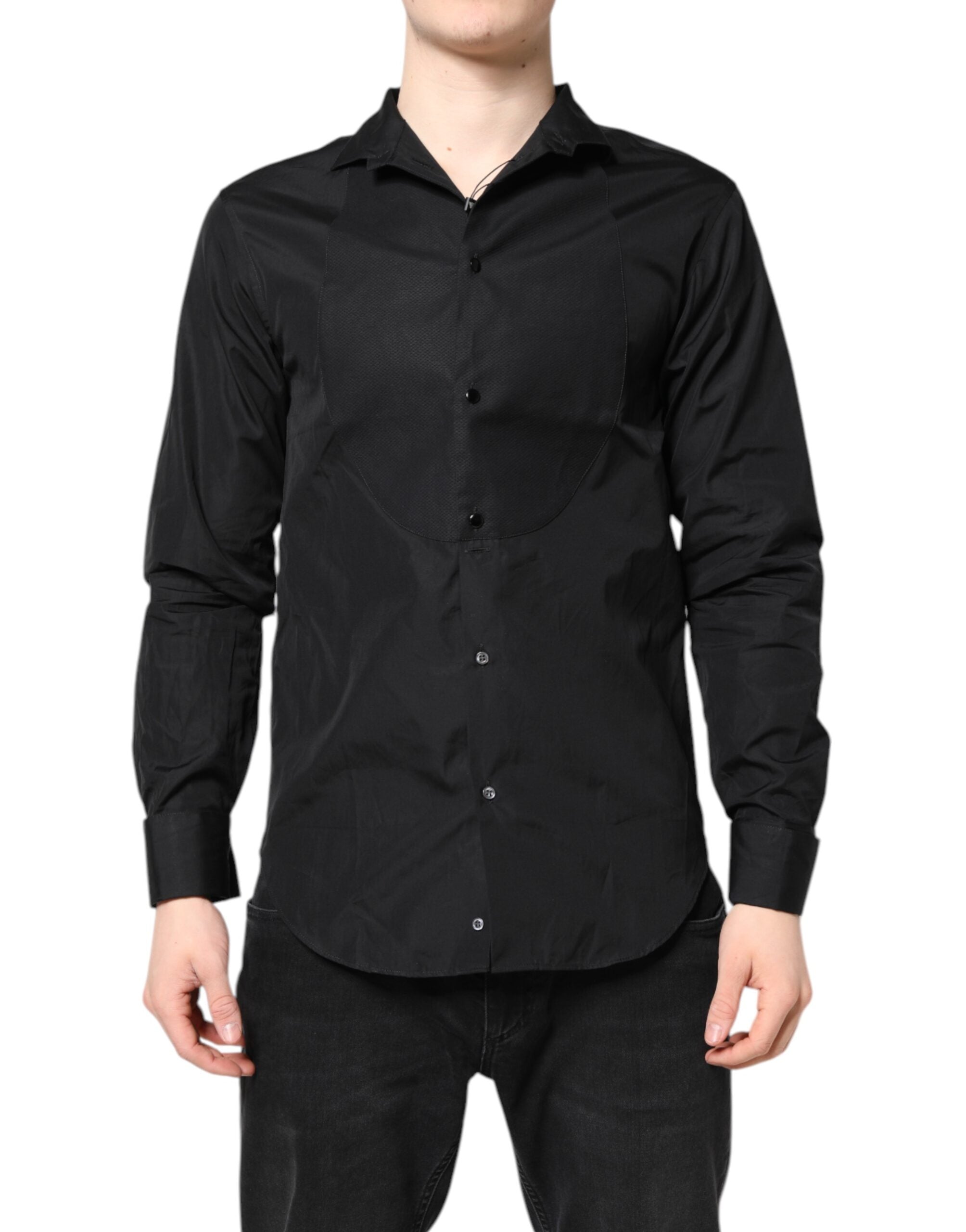 black men's cotton button down collar dress shirt Black Cotton Dress Shirt - Slim Fit main image 1