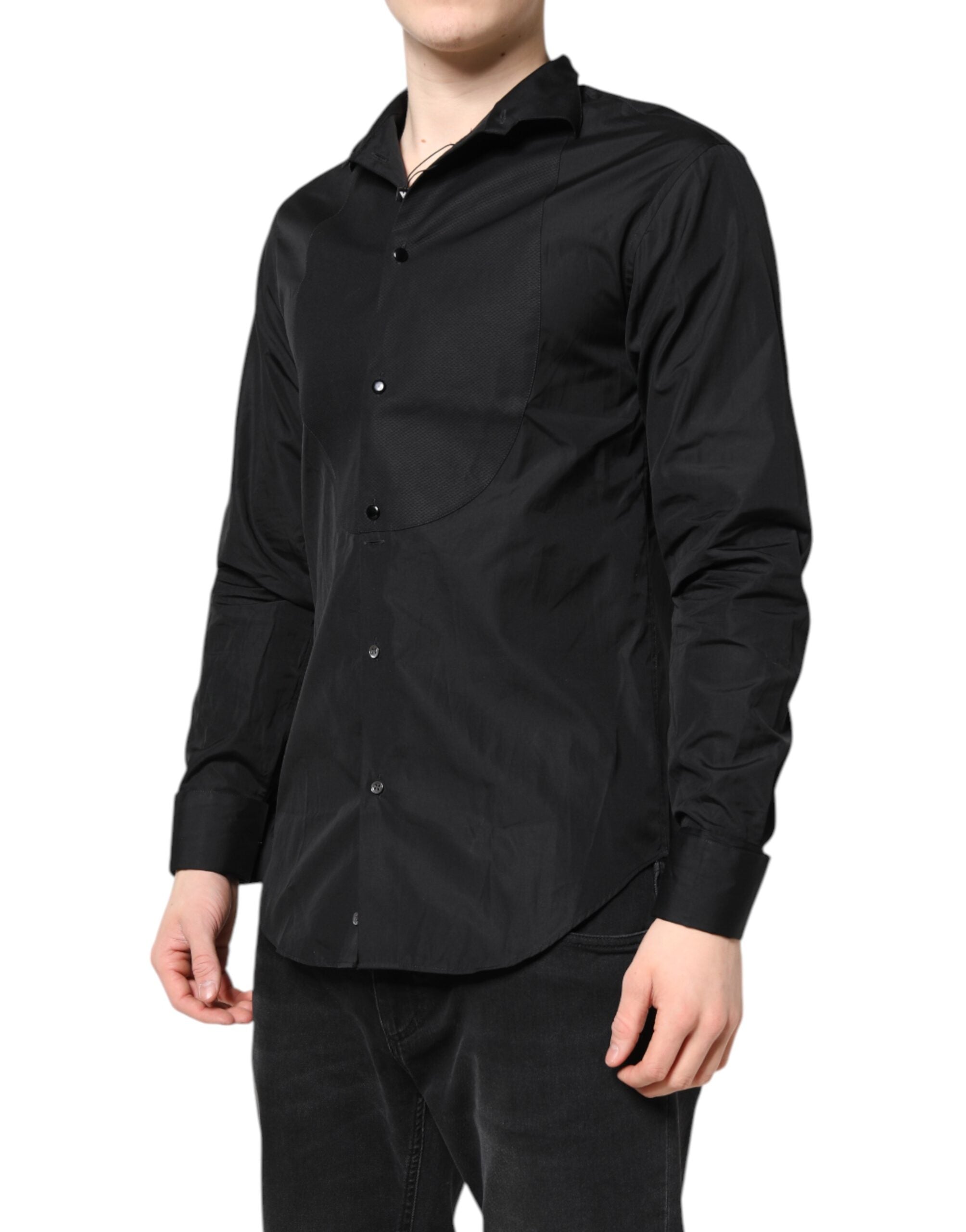 Emporio Armani Black Cotton Long Sleeves Men Formal Dress Men's Shirt (Pre-Owned)