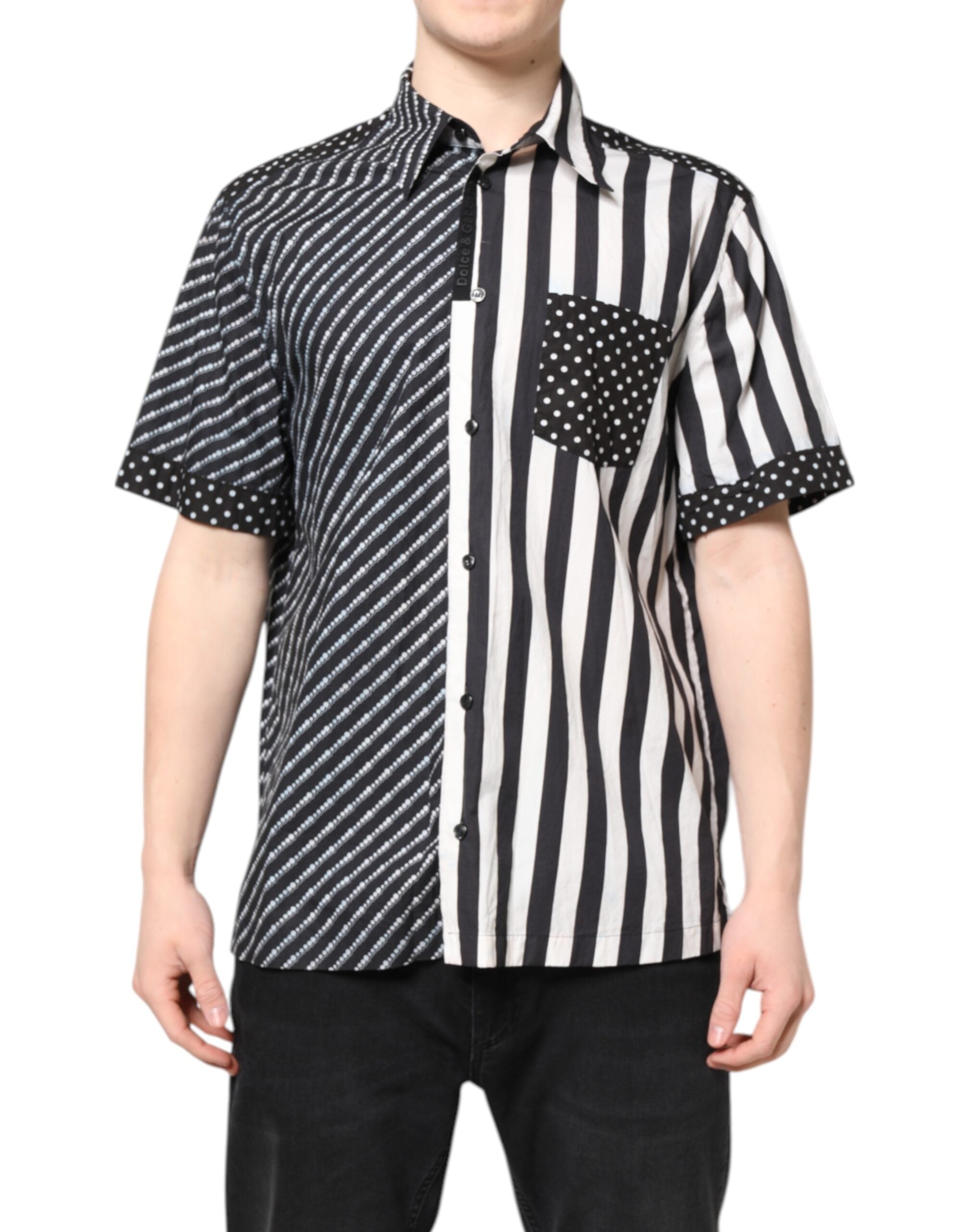 Dolce & Gabbana Black White Stripe Button Down Casual Men's Shirt (Pre-Owned)