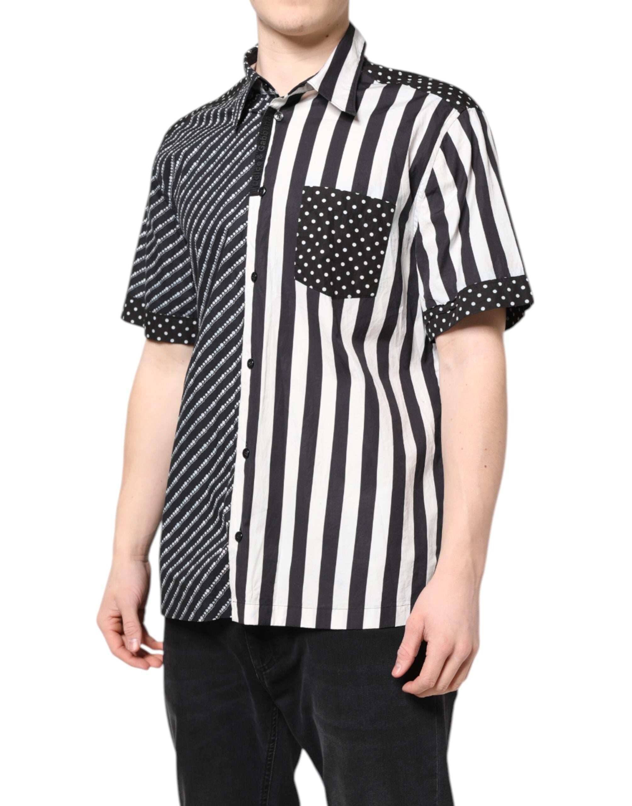 Dolce & Gabbana Black White Stripe Button Down Casual Men's Shirt (Pre-Owned)