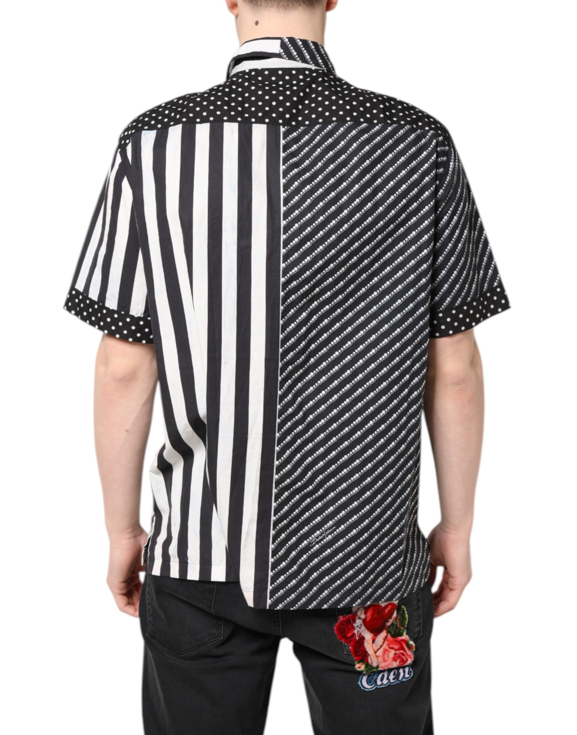 Dolce & Gabbana Black White Stripe Button Down Casual Men's Shirt (Pre-Owned)