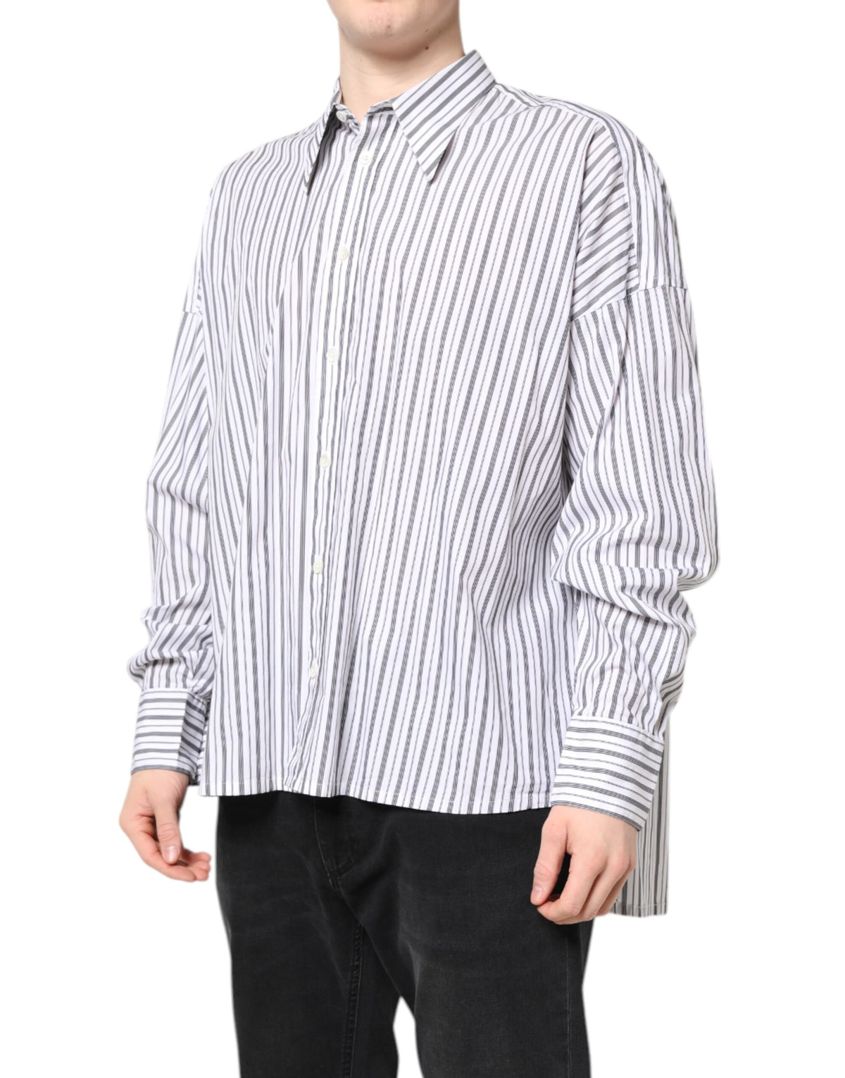 Dolce & Gabbana White Black Stripe Button Down Casual Men's Shirt