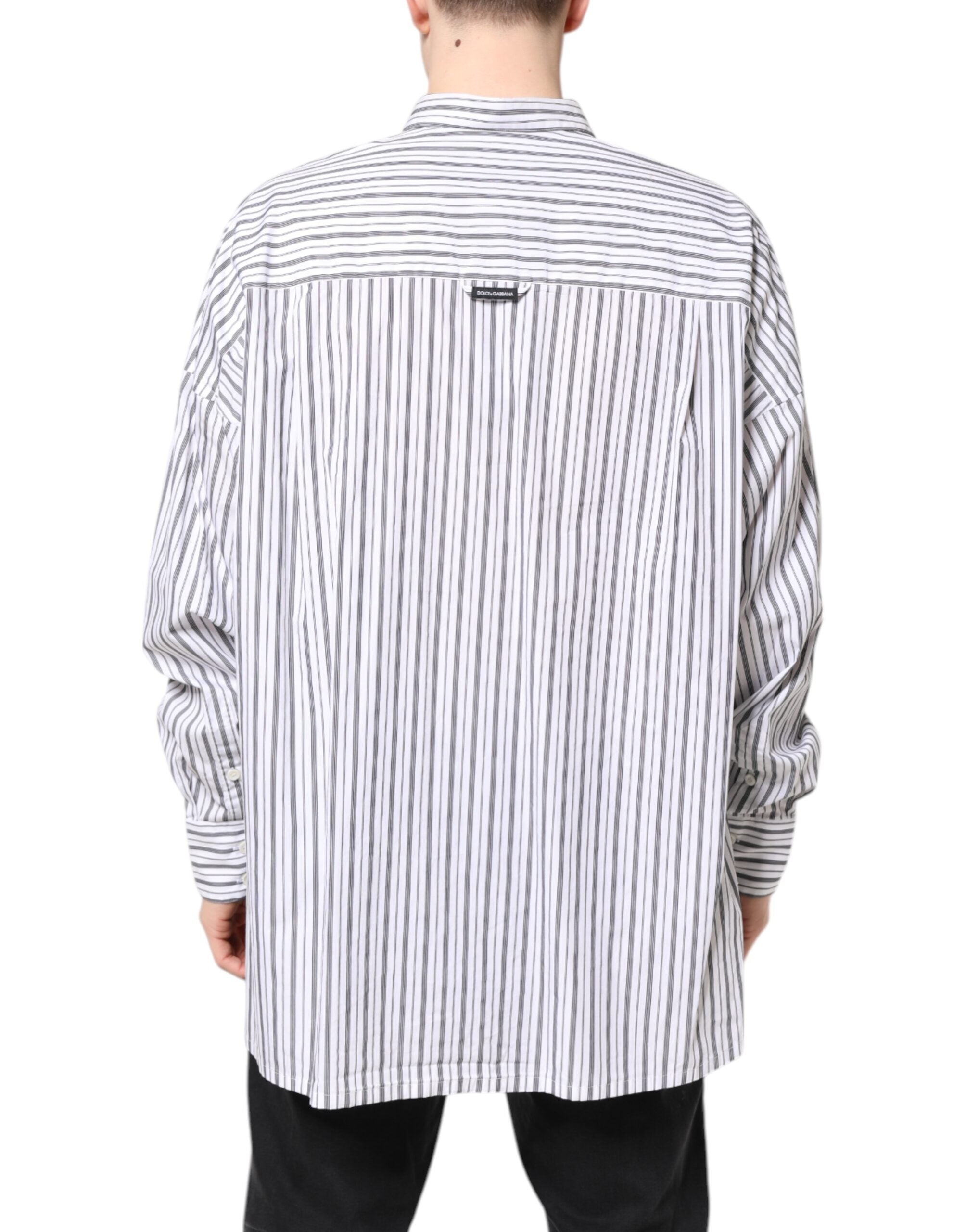 Dolce & Gabbana White Black Stripe Button Down Casual Men's Shirt