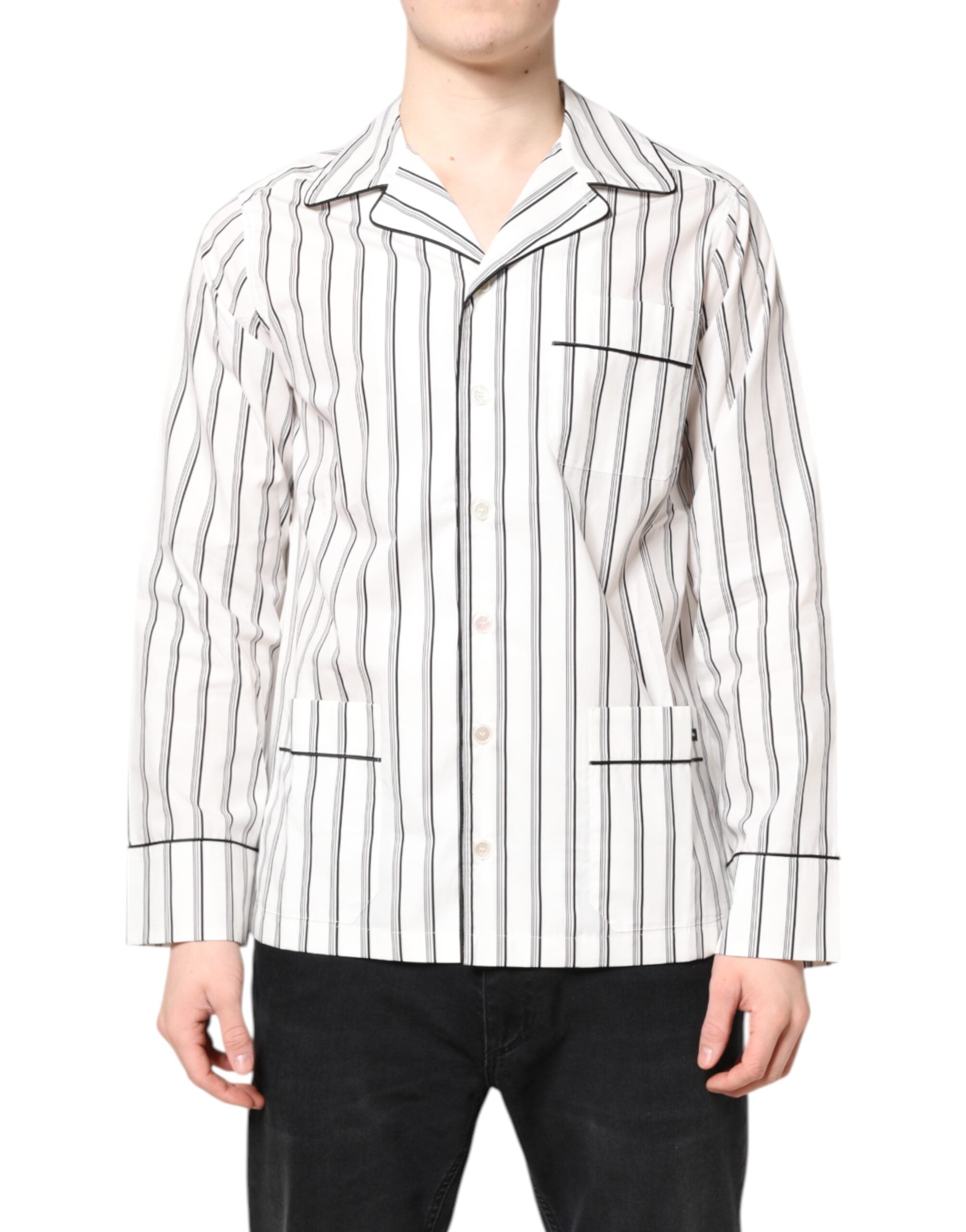 Dolce & Gabbana White Stripes Lounge Pajama Sleepwear Men's Shirt