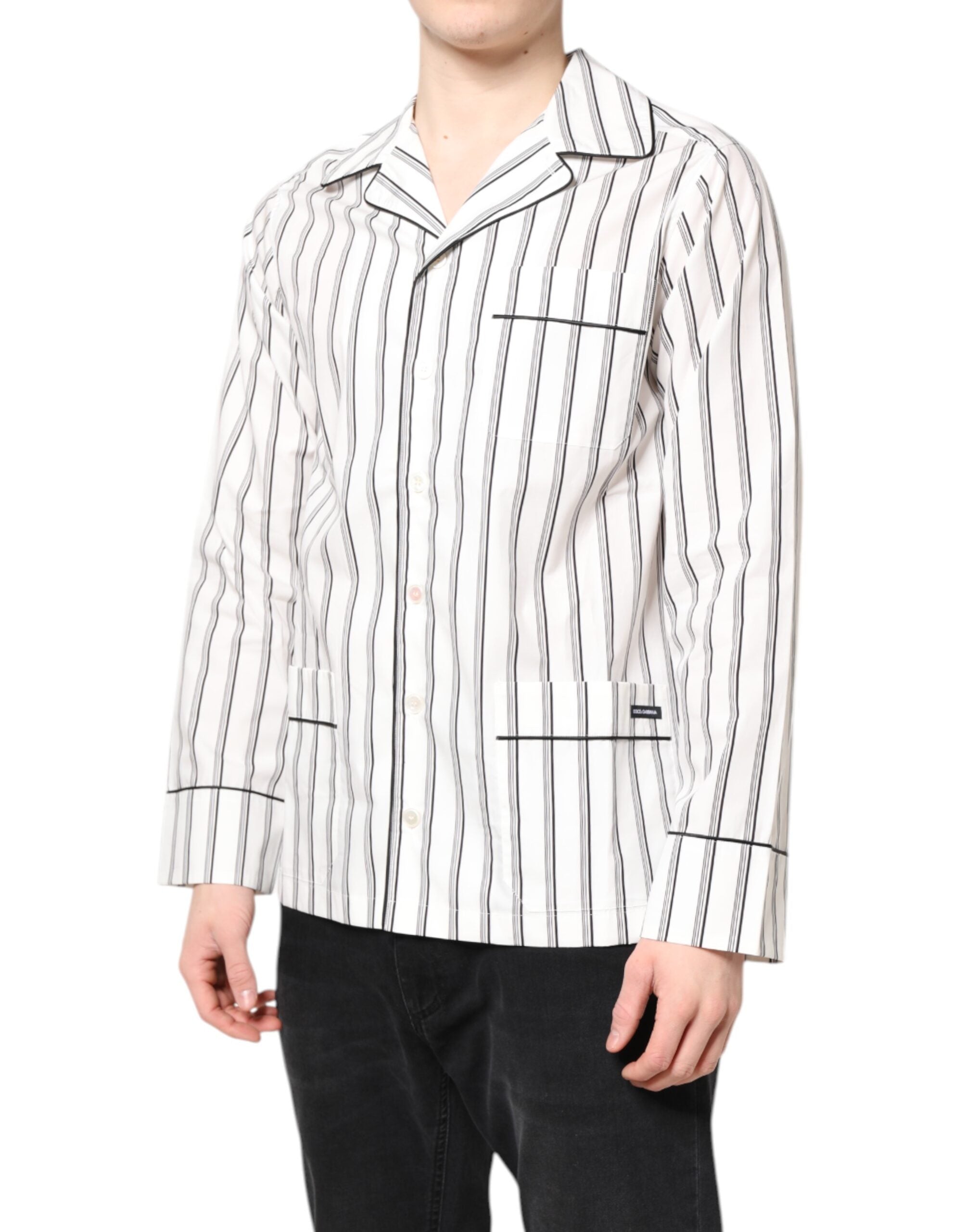 Dolce & Gabbana White Stripes Lounge Pajama Sleepwear Men's Shirt