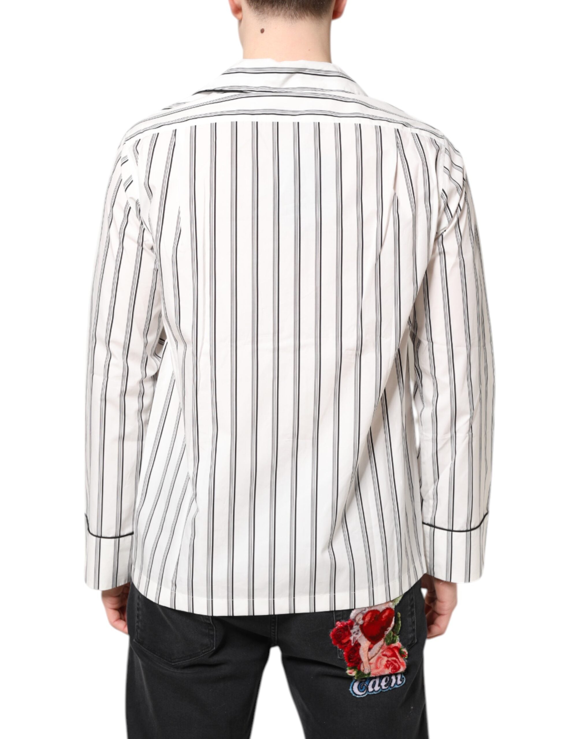 Dolce & Gabbana White Stripes Lounge Pajama Sleepwear Men's Shirt