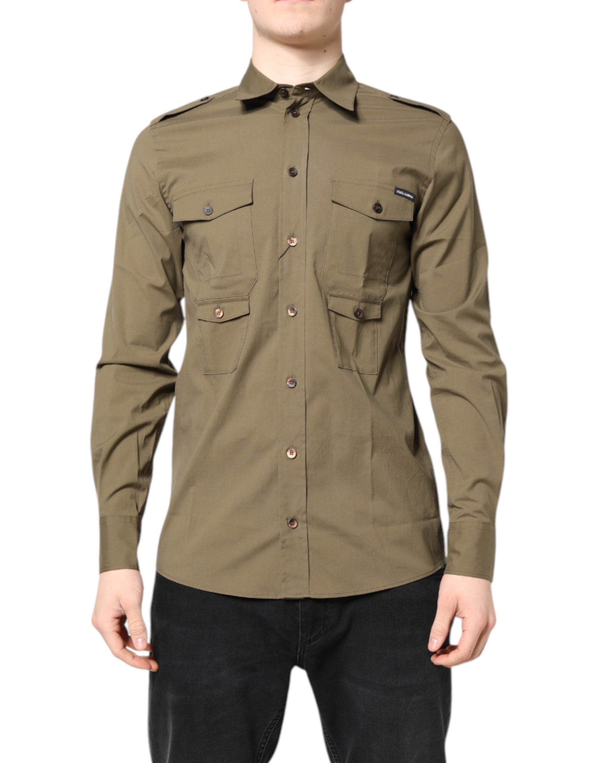 Dolce & Gabbana Brown Cotton Stretch Casual Long Sleeves Men's Shirt