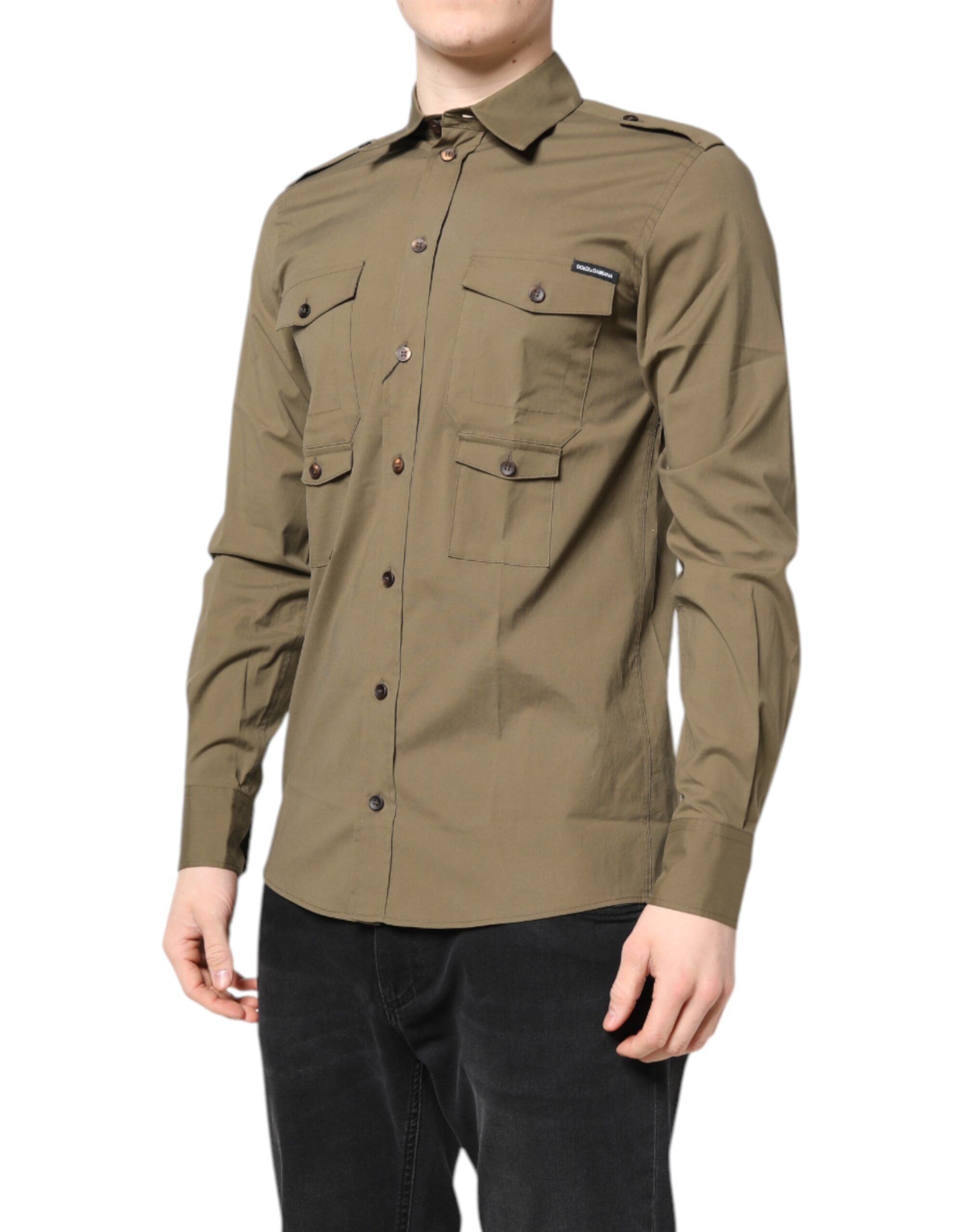 Dolce & Gabbana Brown Cotton Stretch Casual Long Sleeves Men's Shirt