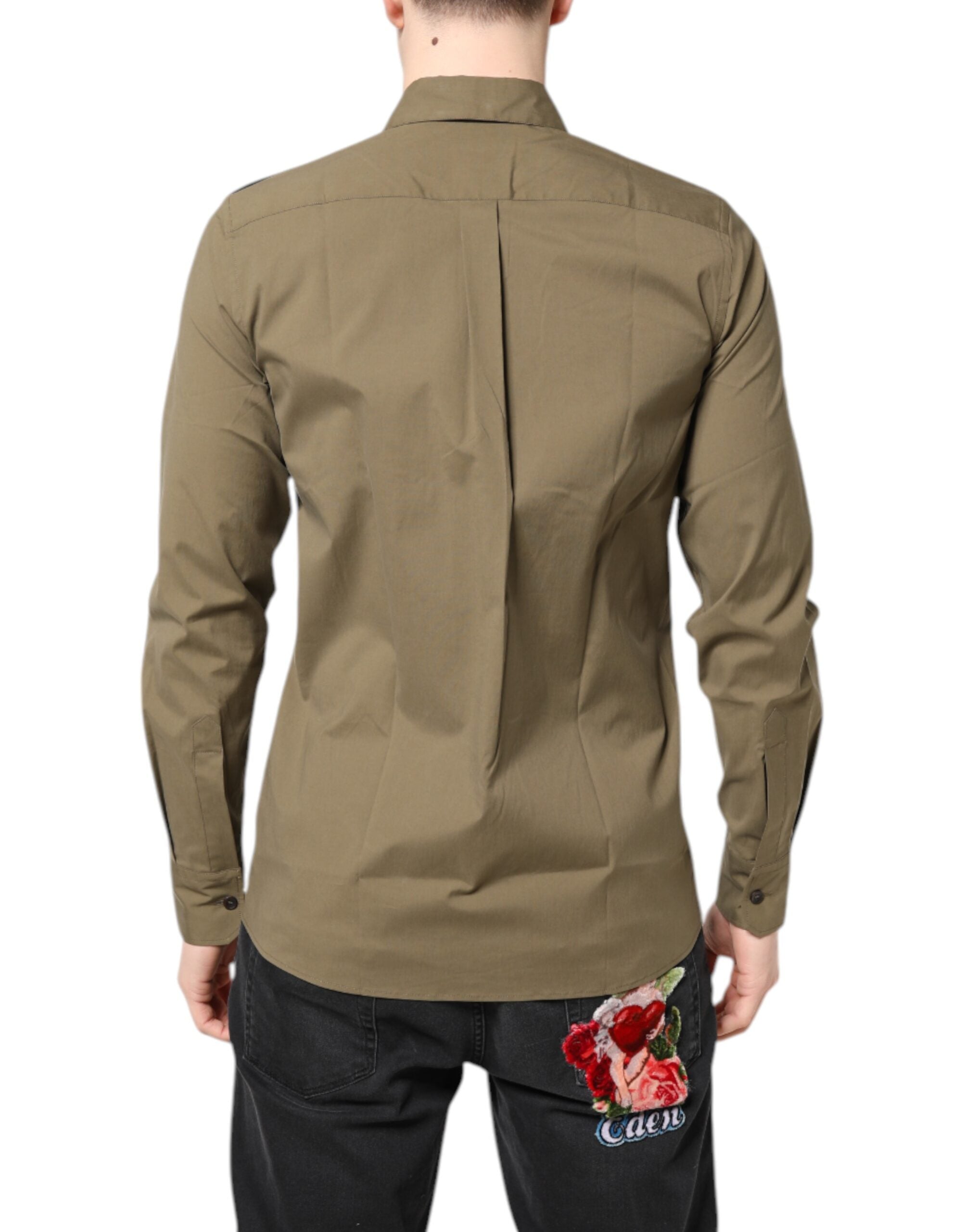 Dolce & Gabbana Brown Cotton Stretch Casual Long Sleeves Men's Shirt