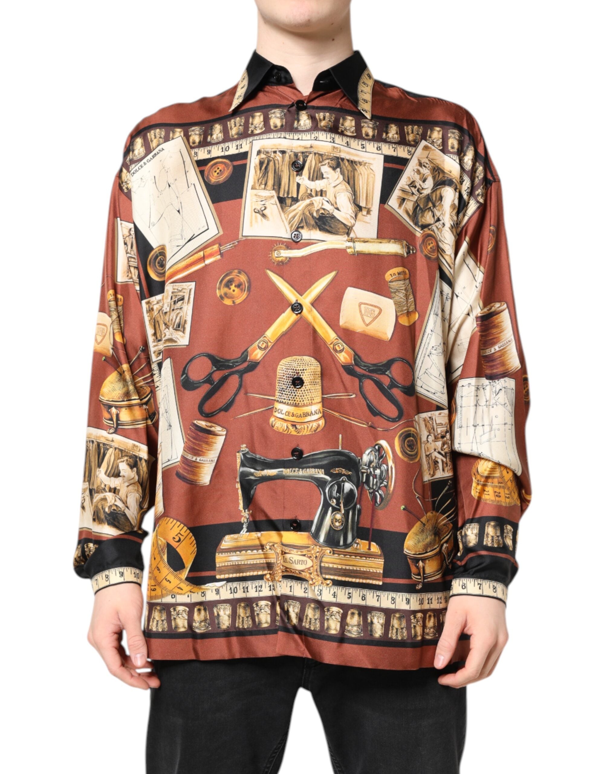 Dolce & Gabbana Multicolor Tailor Print Silk Casual Men's Shirt