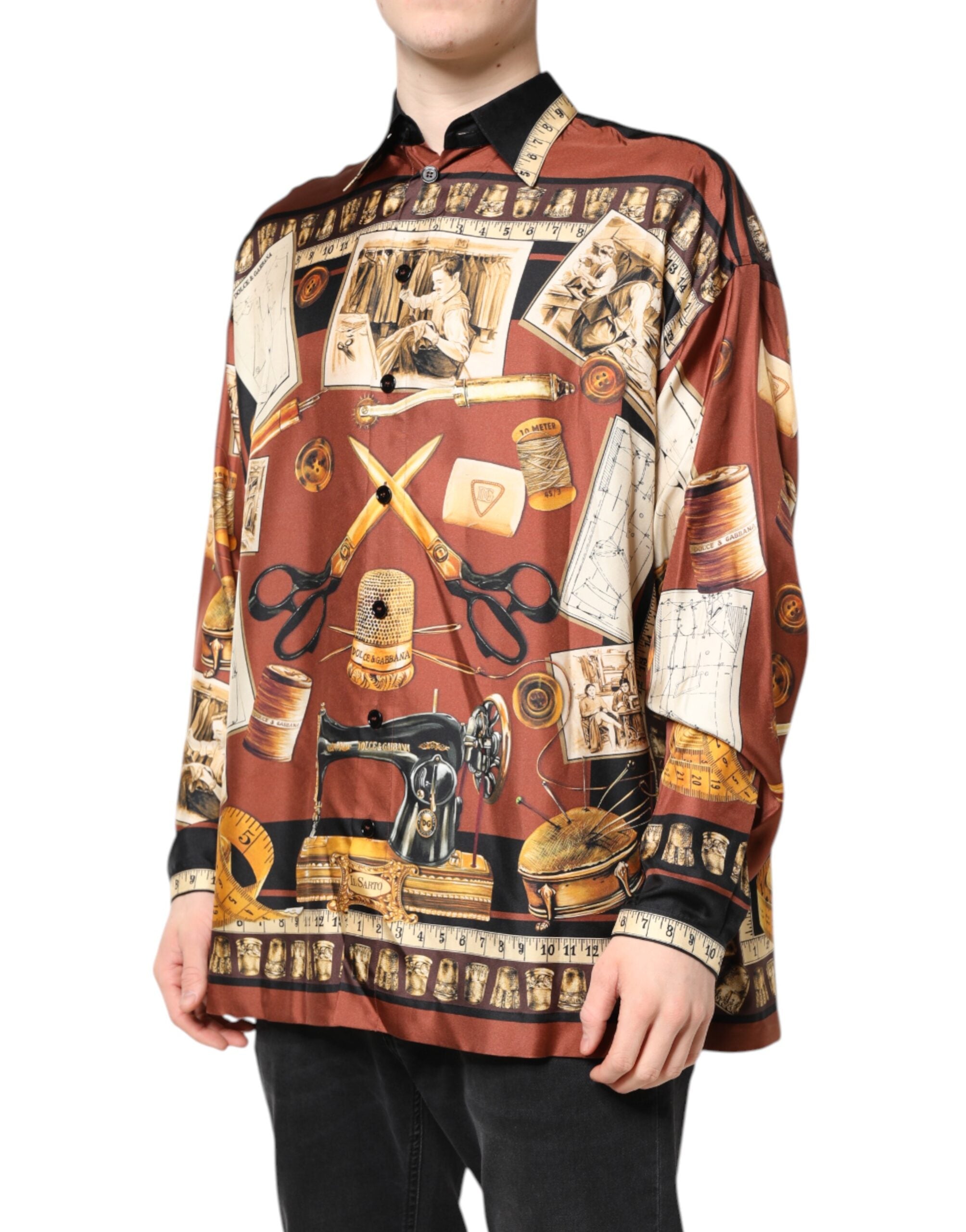 Dolce & Gabbana Multicolor Tailor Print Silk Casual Men's Shirt