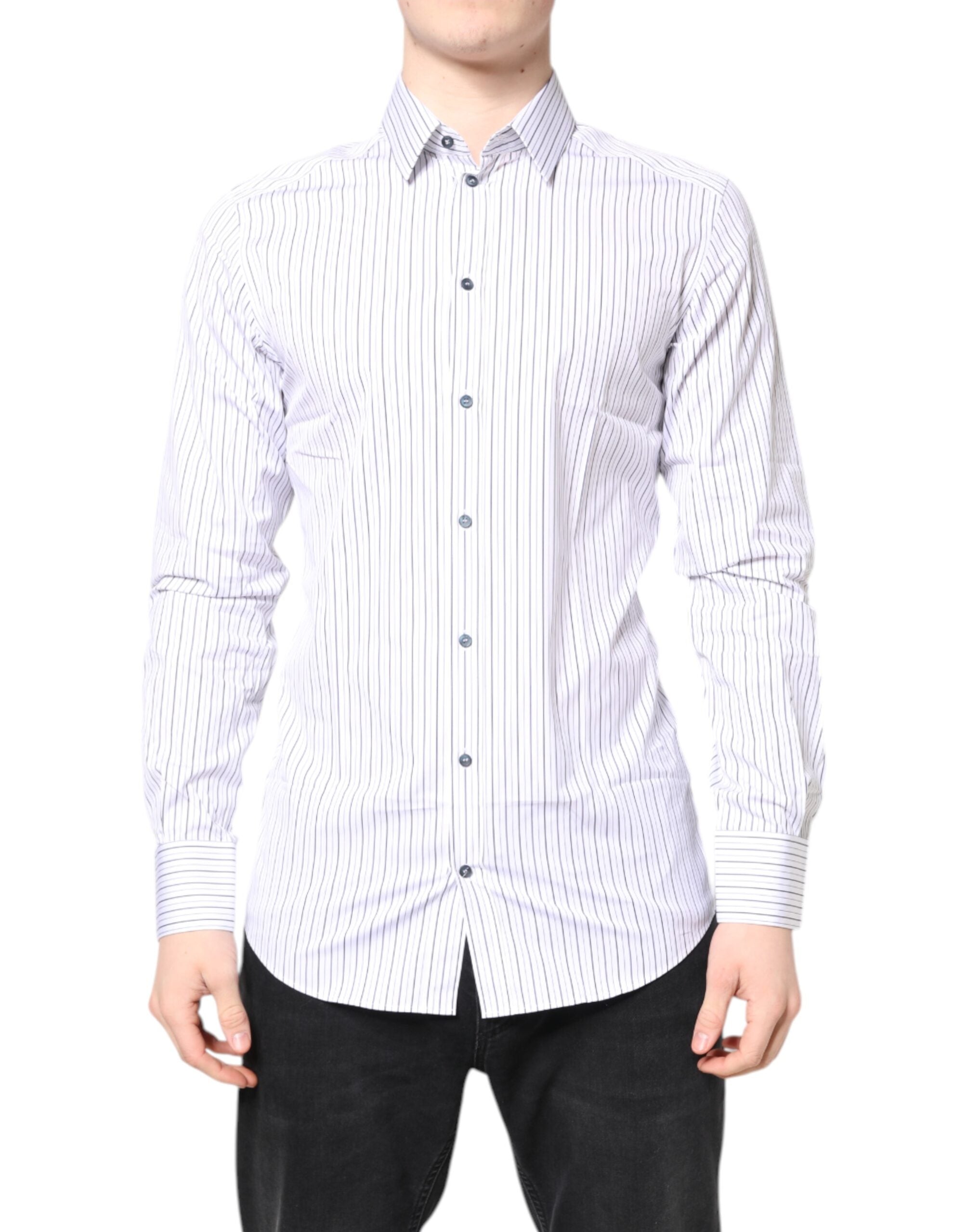 Dolce & Gabbana White Stripes GOLD Cotton Formal Men's Shirt