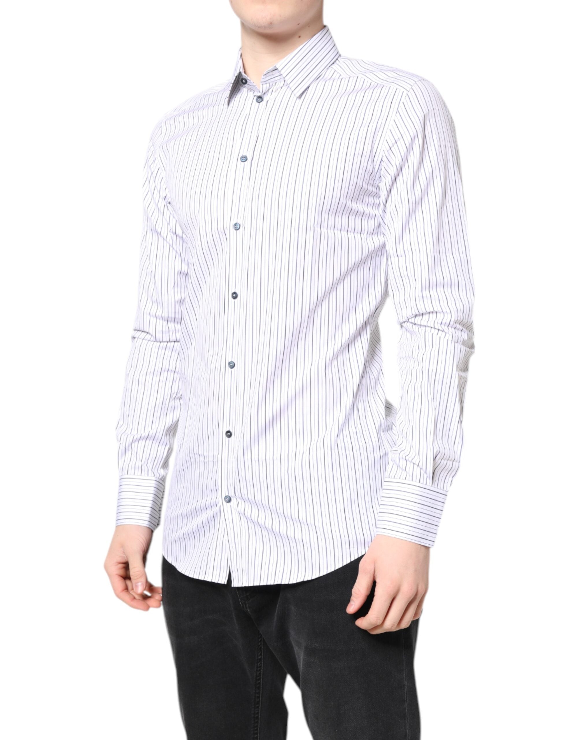 Dolce & Gabbana White Stripes GOLD Cotton Formal Men's Shirt