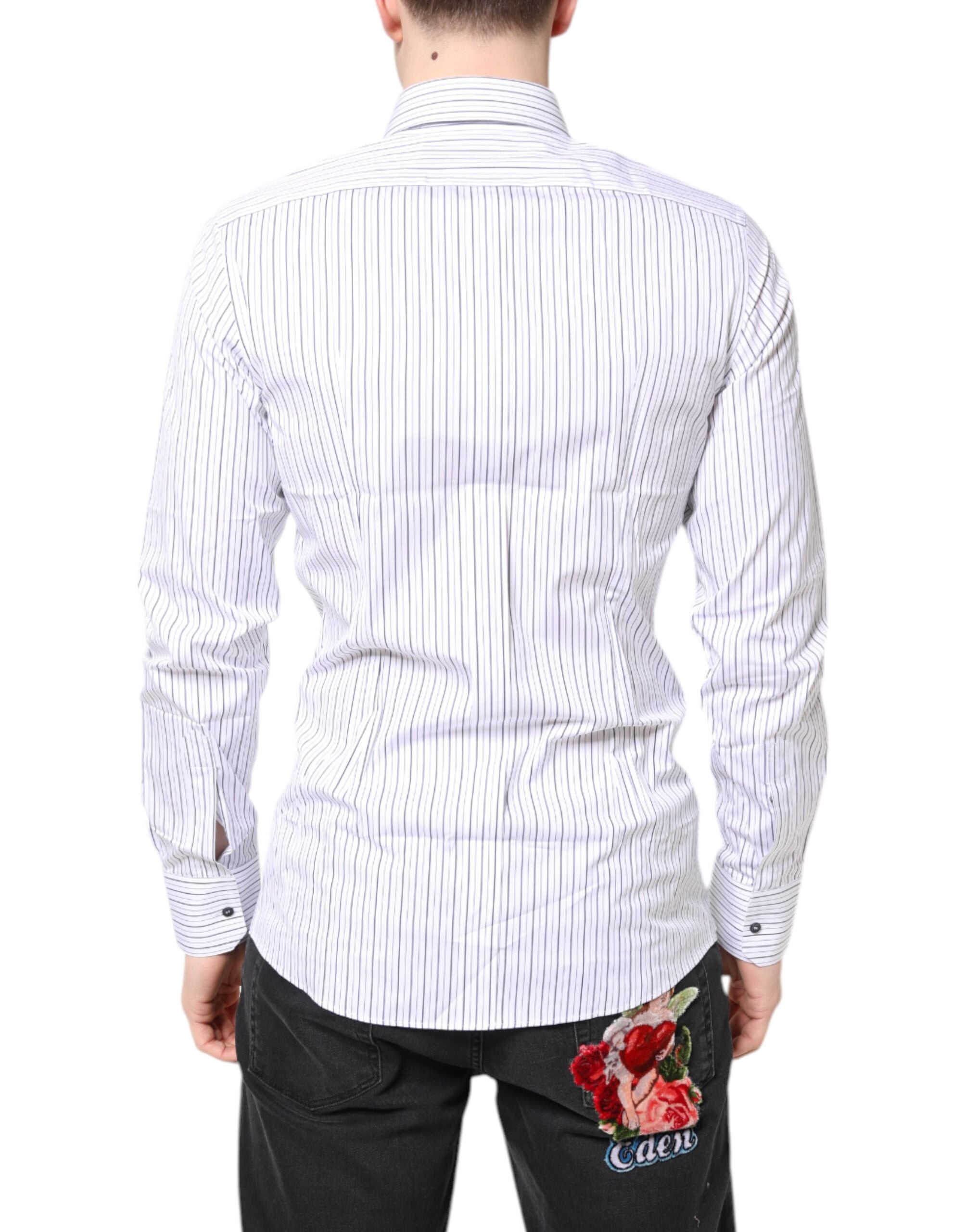 Dolce & Gabbana White Stripes GOLD Cotton Formal Men's Shirt