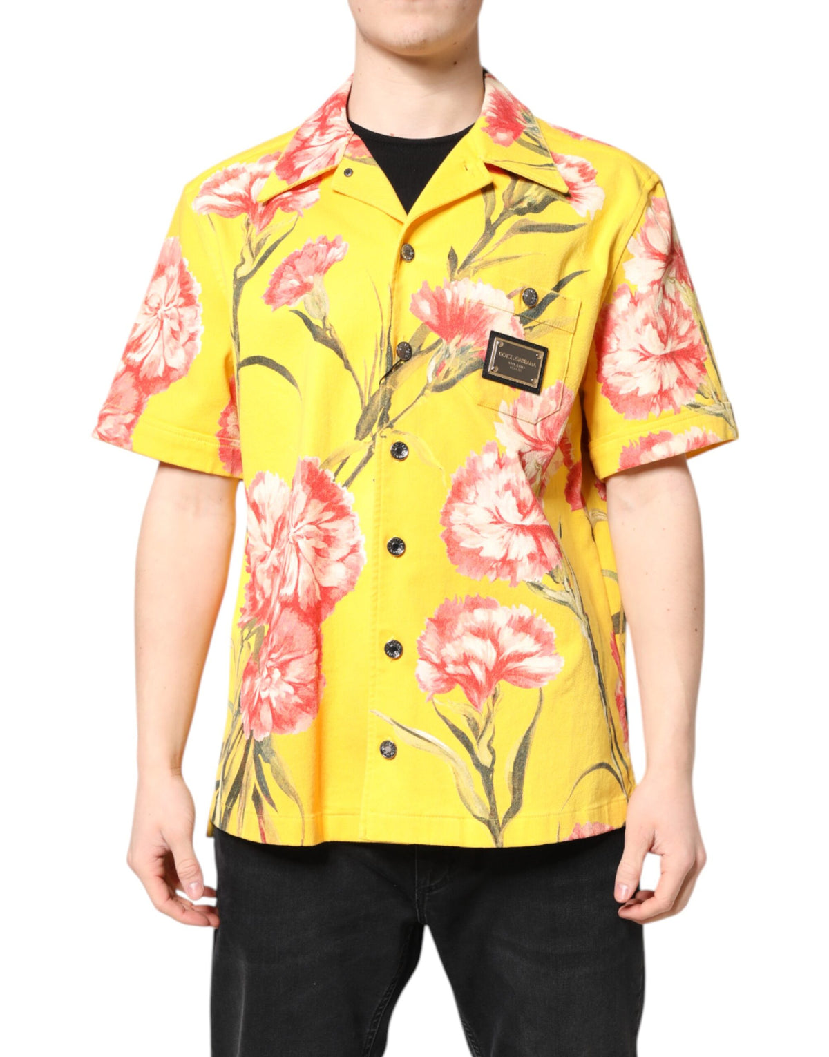 Dolce & Gabbana Yellow Floral Men Button Down Casual Men's Shirt