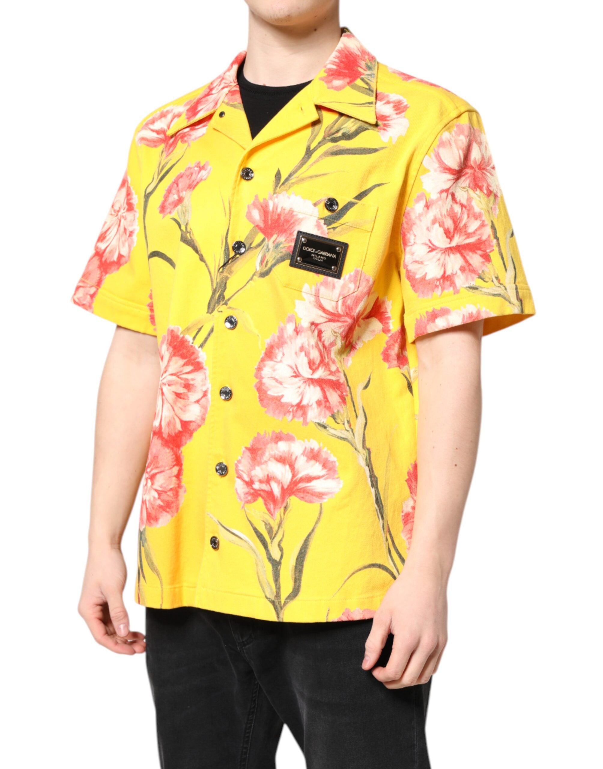 Dolce & Gabbana Yellow Floral Men Button Down Casual Men's Shirt