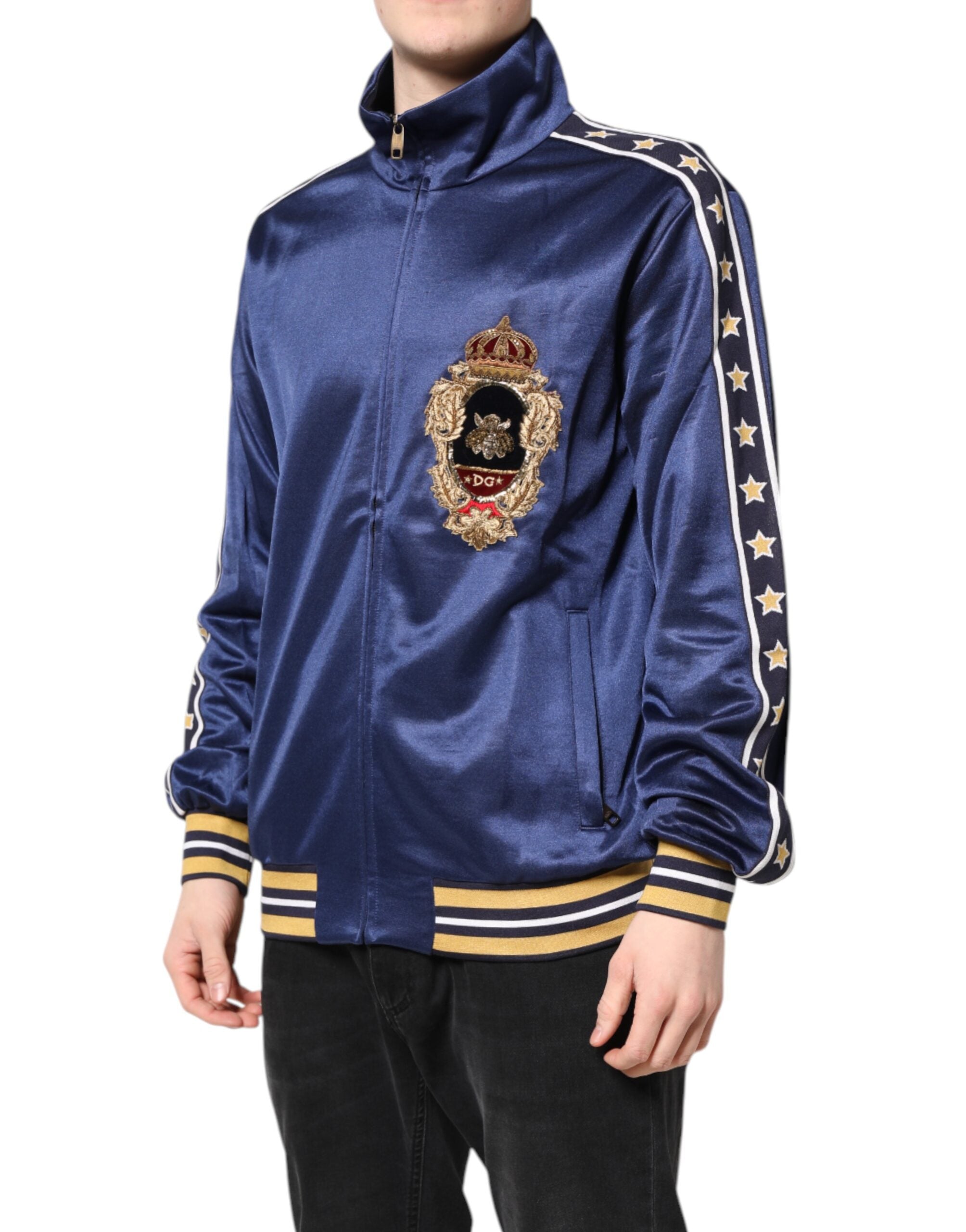 Dolce & Gabbana Blue Nylon Logo Patch Men Bomber Men's Sweater (Pre-Owned)
