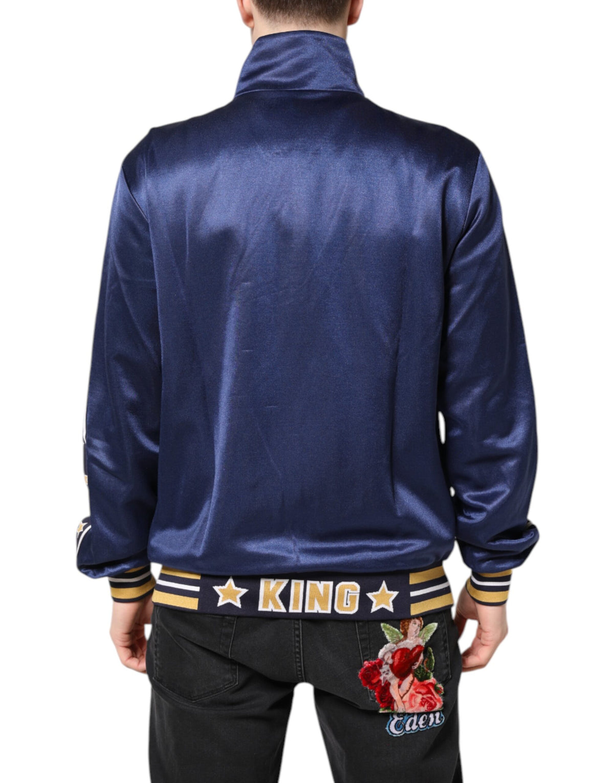 Dolce & Gabbana Blue Nylon Logo Patch Men Bomber Men's Sweater (Pre-Owned)