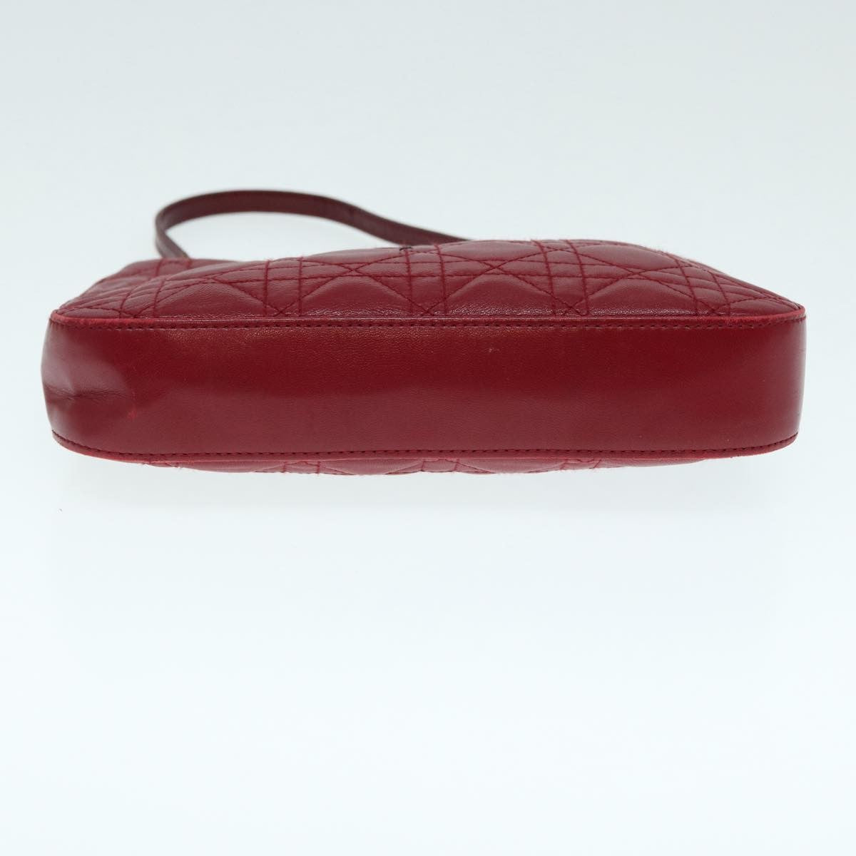 Christian Dior Lady Dior Zip Pochette Cannage Quilt Lambskin Red Leather Bag (Pre-Owned)