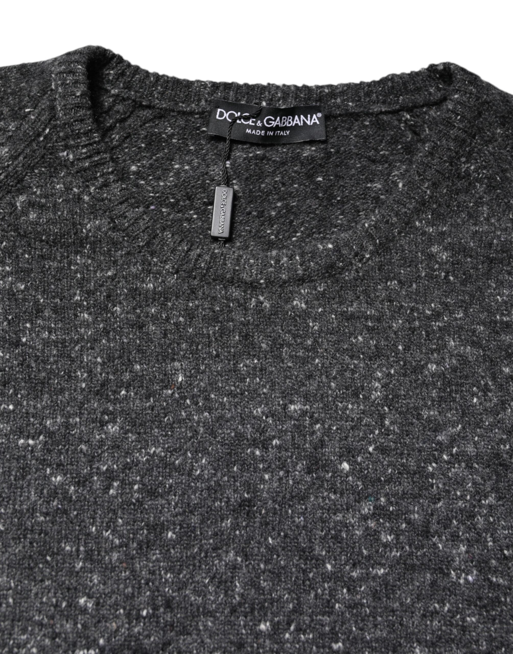 Dolce & Gabbana Gray Wool Knitted Round Neck Pullover Men's Sweater