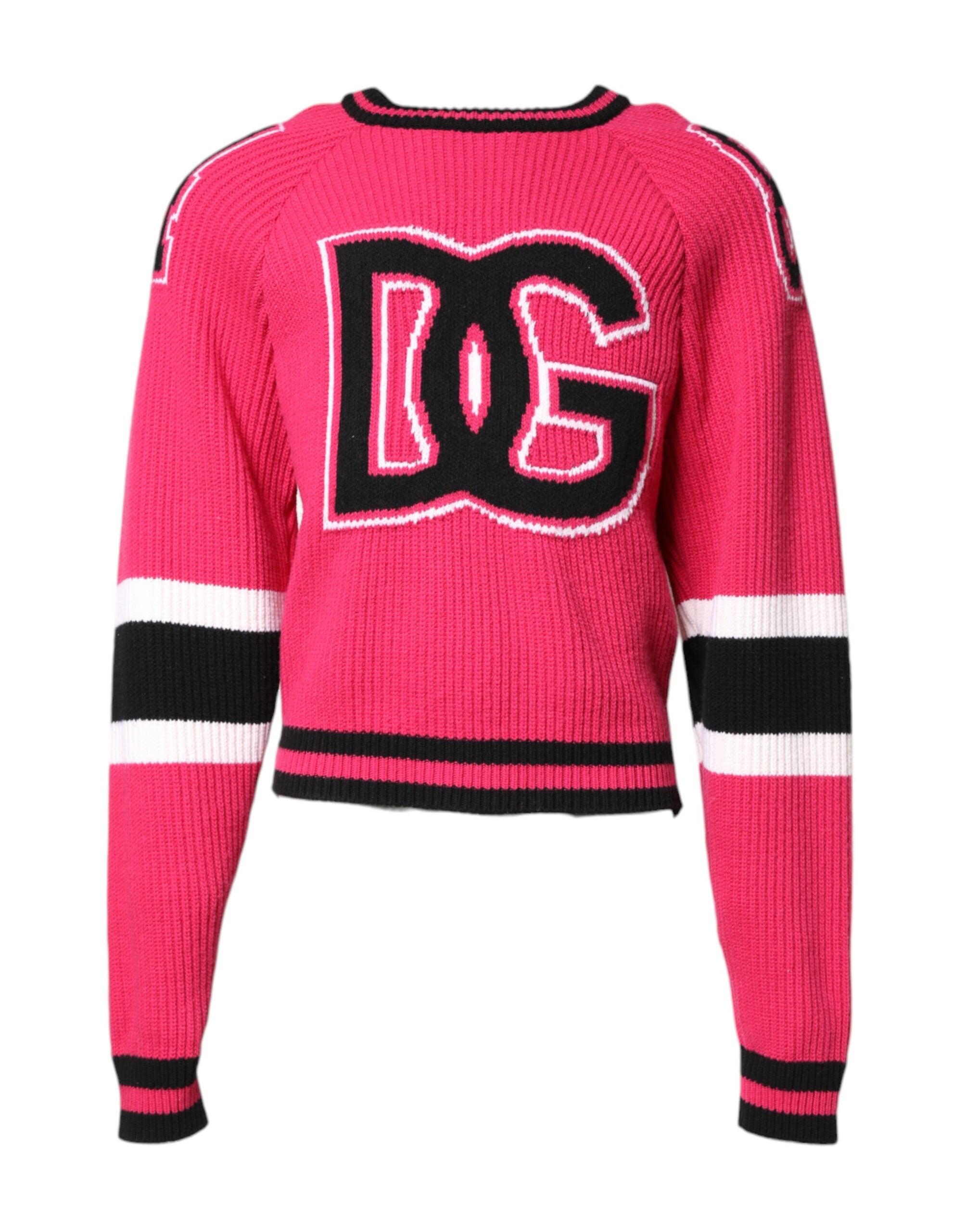 Dolce & Gabbana Pink Cotton Logo Print Knit Pullover Men's Sweater