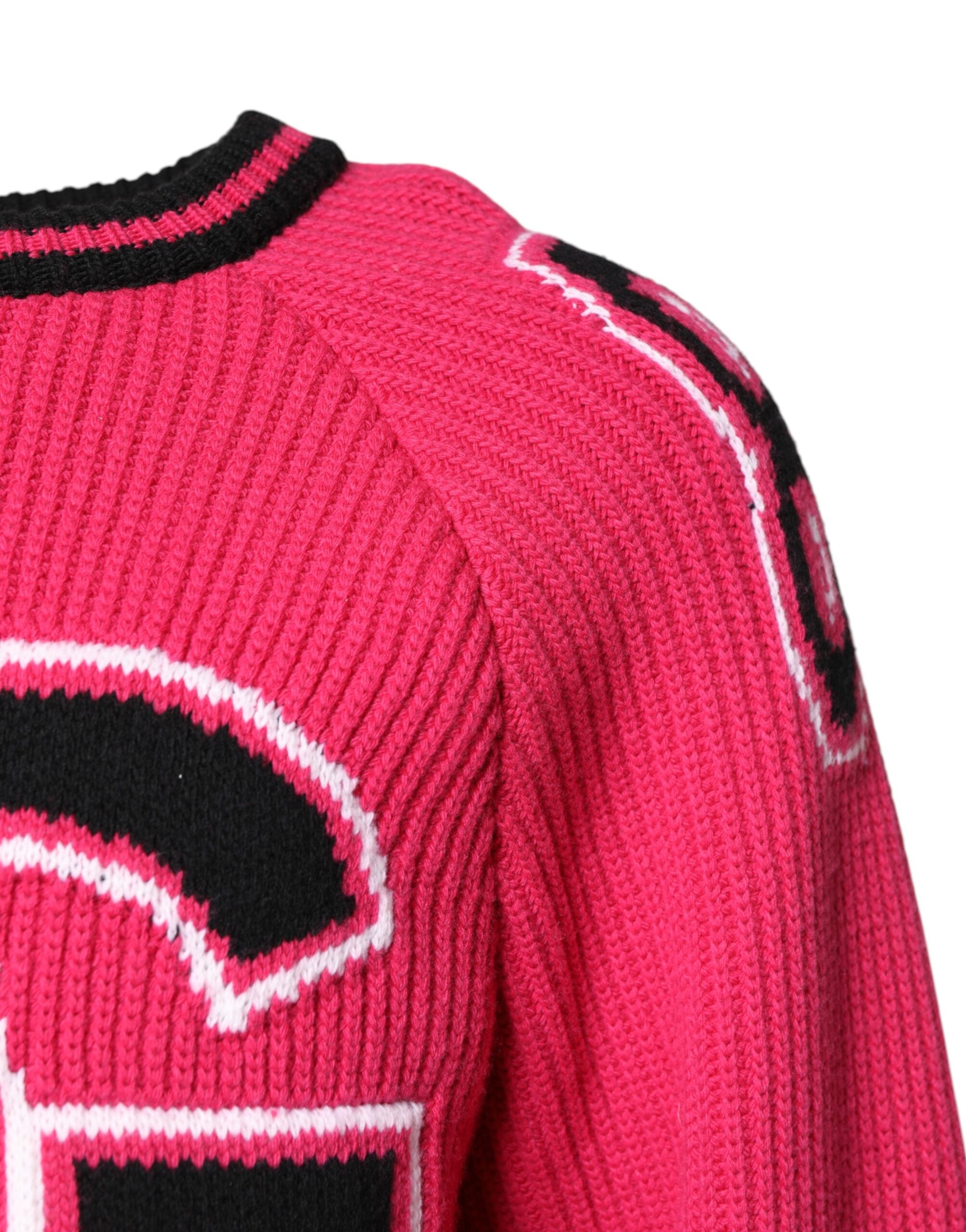 Dolce & Gabbana Pink Cotton Logo Print Knit Pullover Men's Sweater