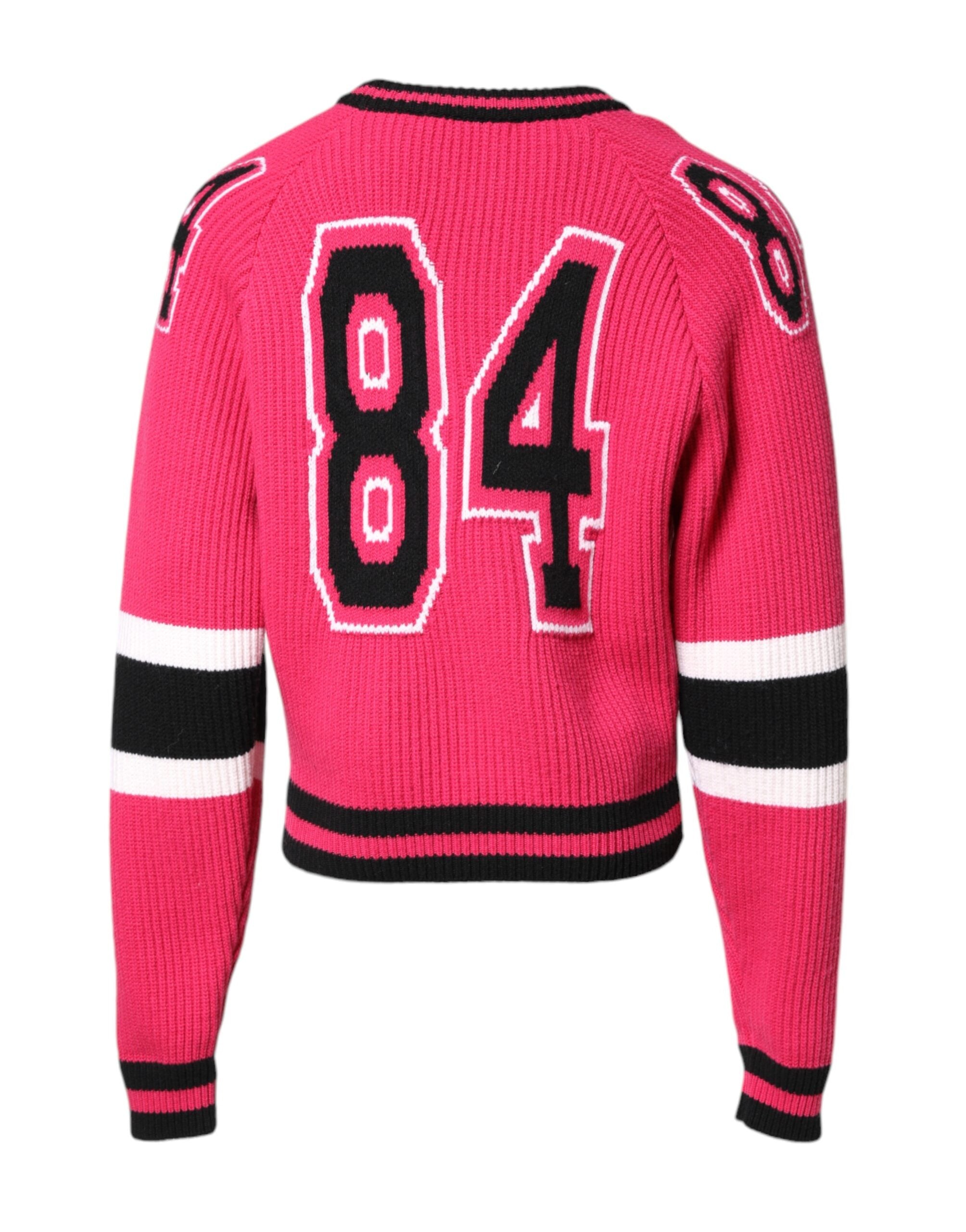 Dolce & Gabbana Pink Cotton Logo Print Knit Pullover Men's Sweater