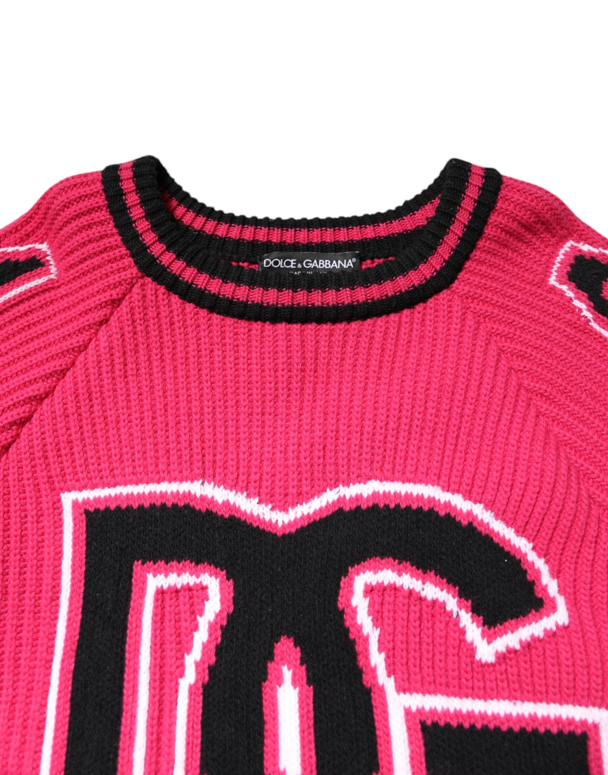 Dolce & Gabbana Pink Cotton Logo Print Knit Pullover Men's Sweater