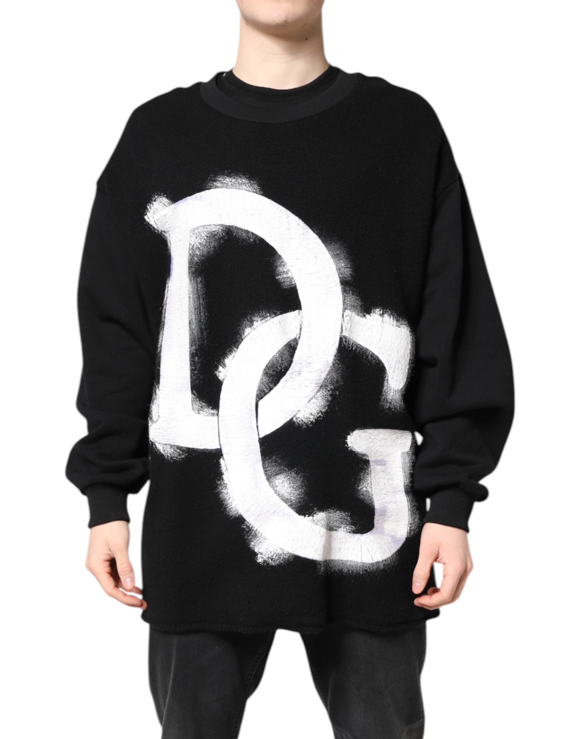 Dolce & Gabbana Black Cotton Logo Print Men Pullover Men's Sweater