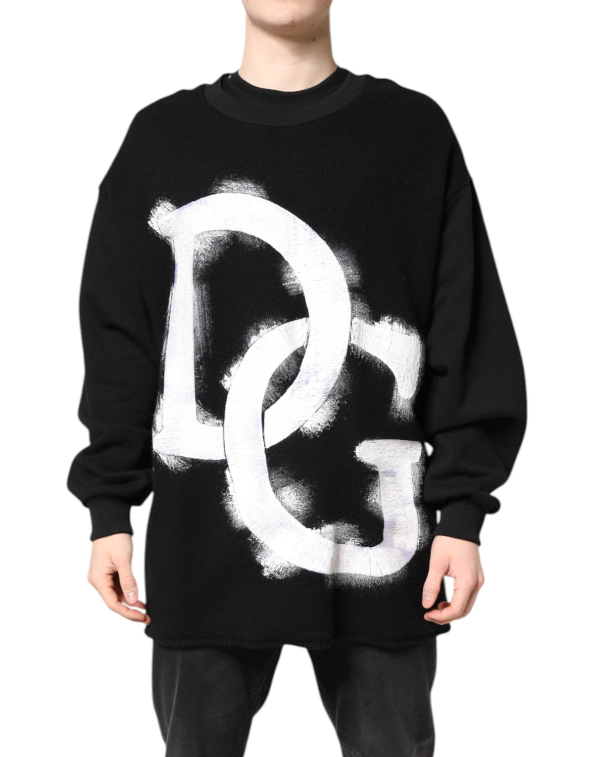 Dolce & Gabbana Black Cotton Logo Print Men Pullover Men's Sweater