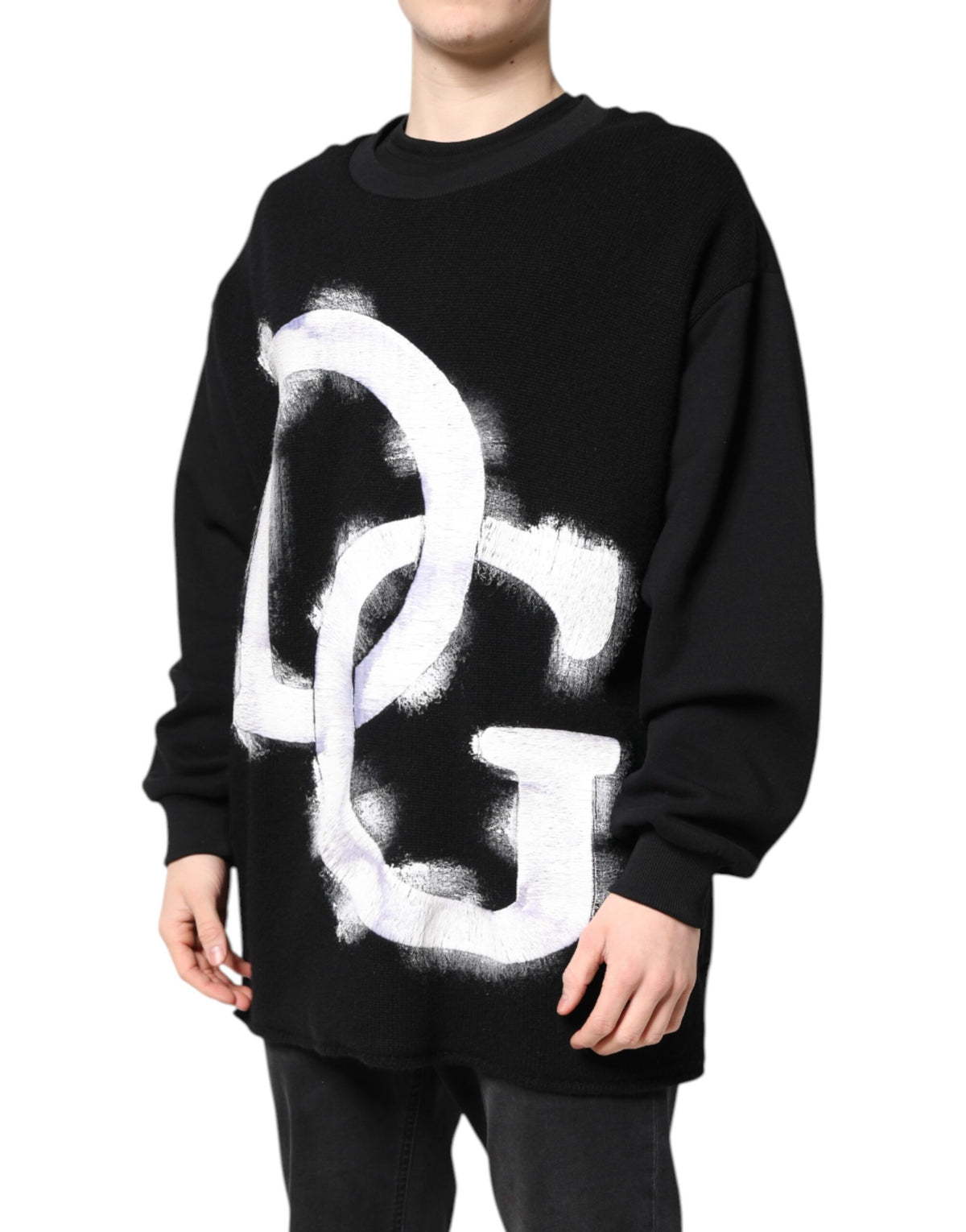 Dolce & Gabbana Black Cotton Logo Print Men Pullover Men's Sweater