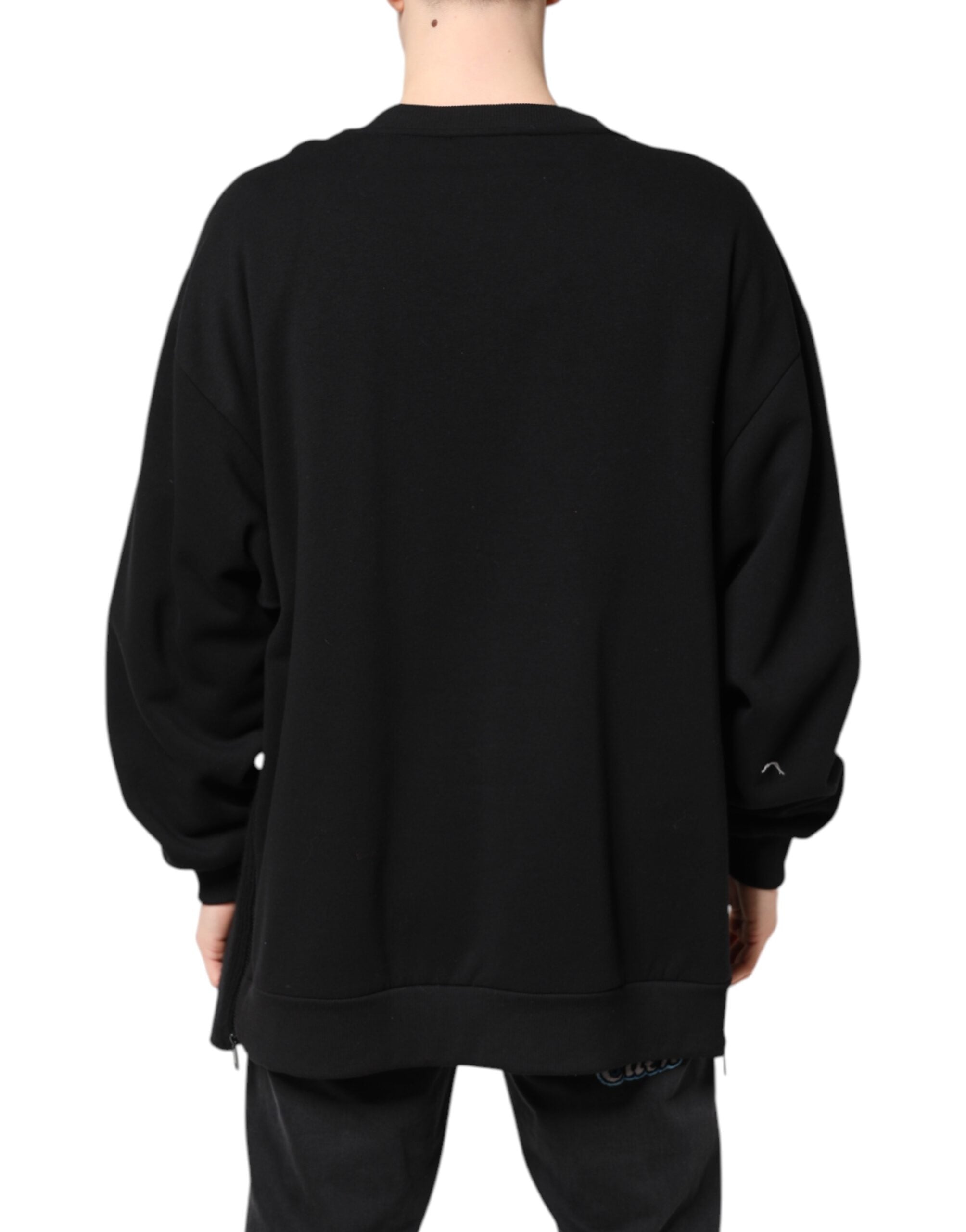 Dolce & Gabbana Black Cotton Logo Print Men Pullover Men's Sweater