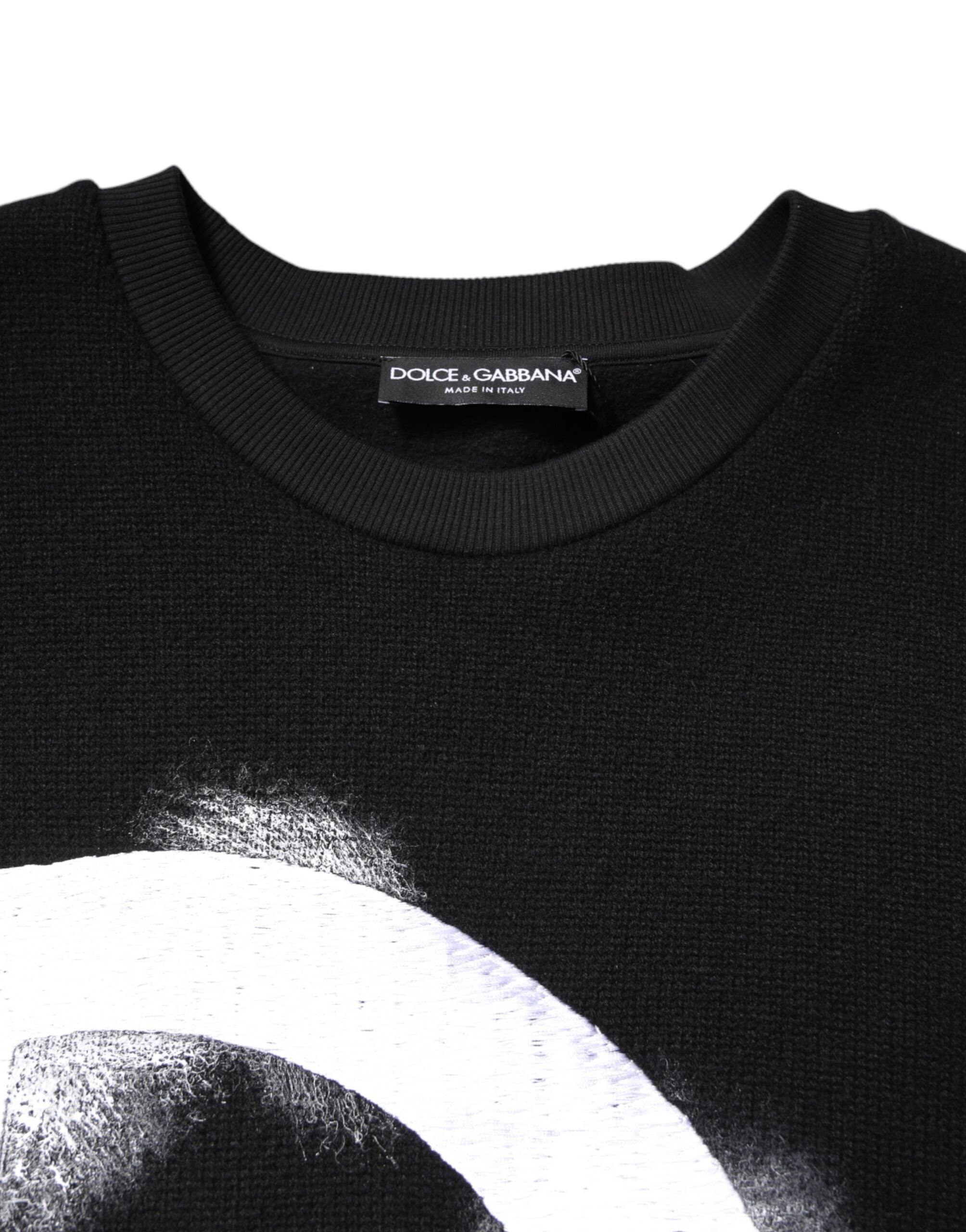 Dolce & Gabbana Black Cotton Logo Print Men Pullover Men's Sweater