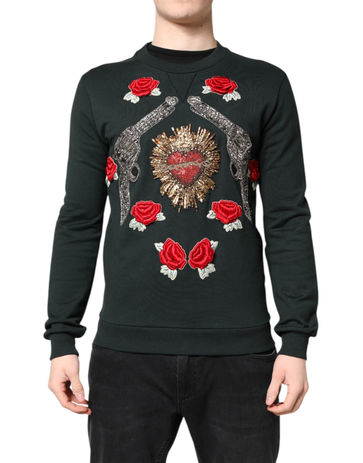 Dolce & Gabbana Black Sequined Embellished Pullover Men's Sweater