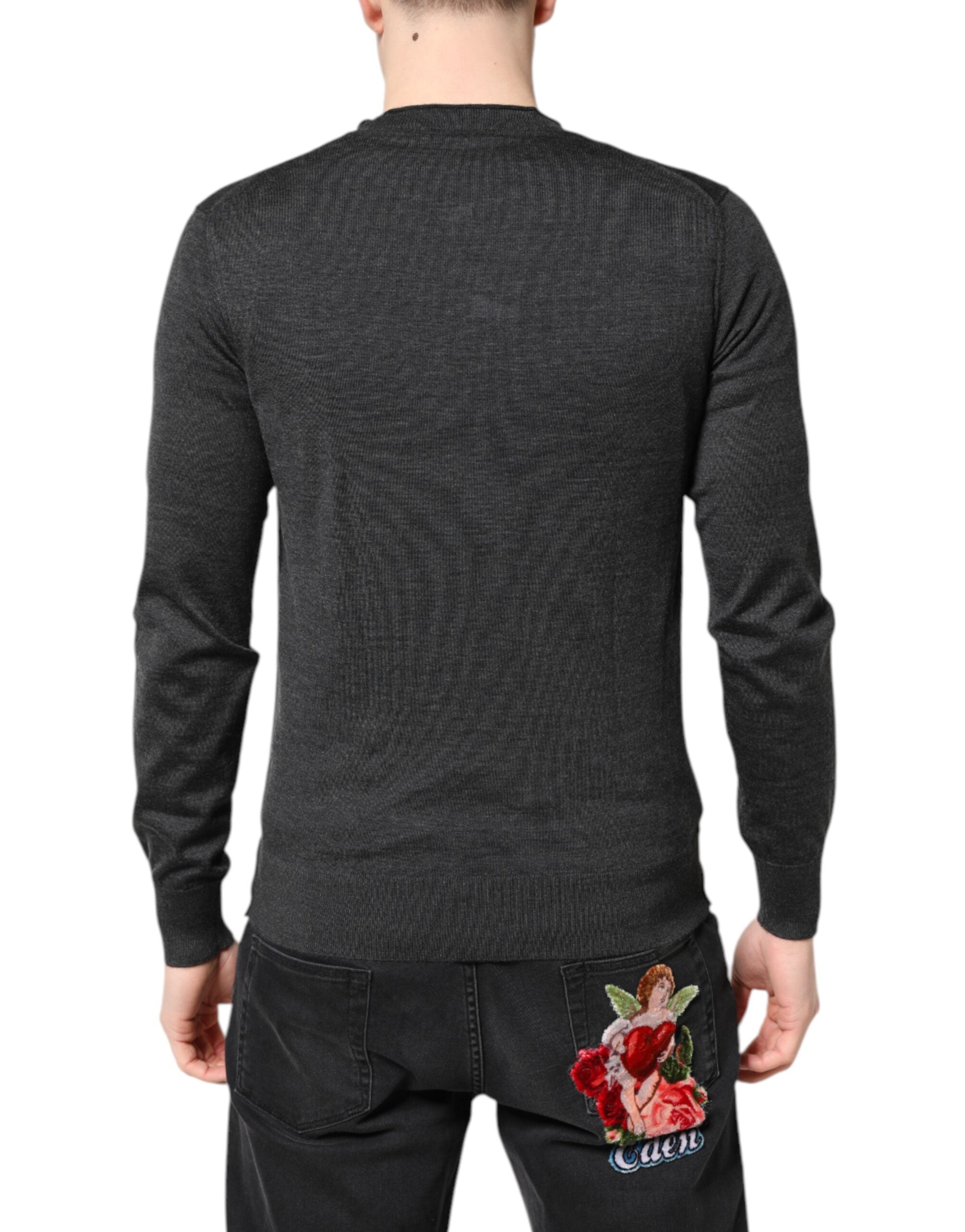 Dolce & Gabbana Gray Embroidery Knit Men Pullover Men's Sweater