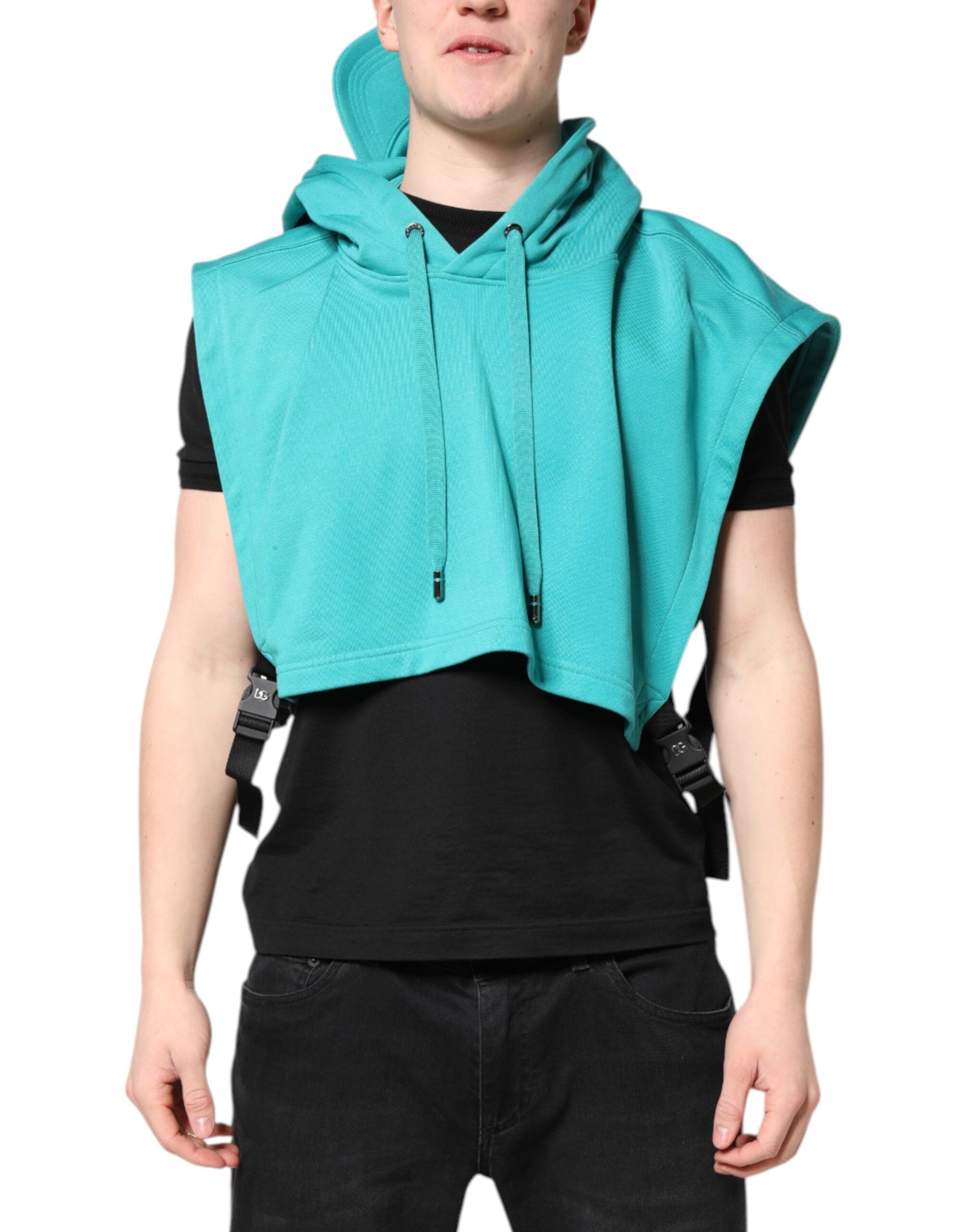 Dolce & Gabbana Green Cotton Hooded Men Sportswear Vest Men's Sweater
