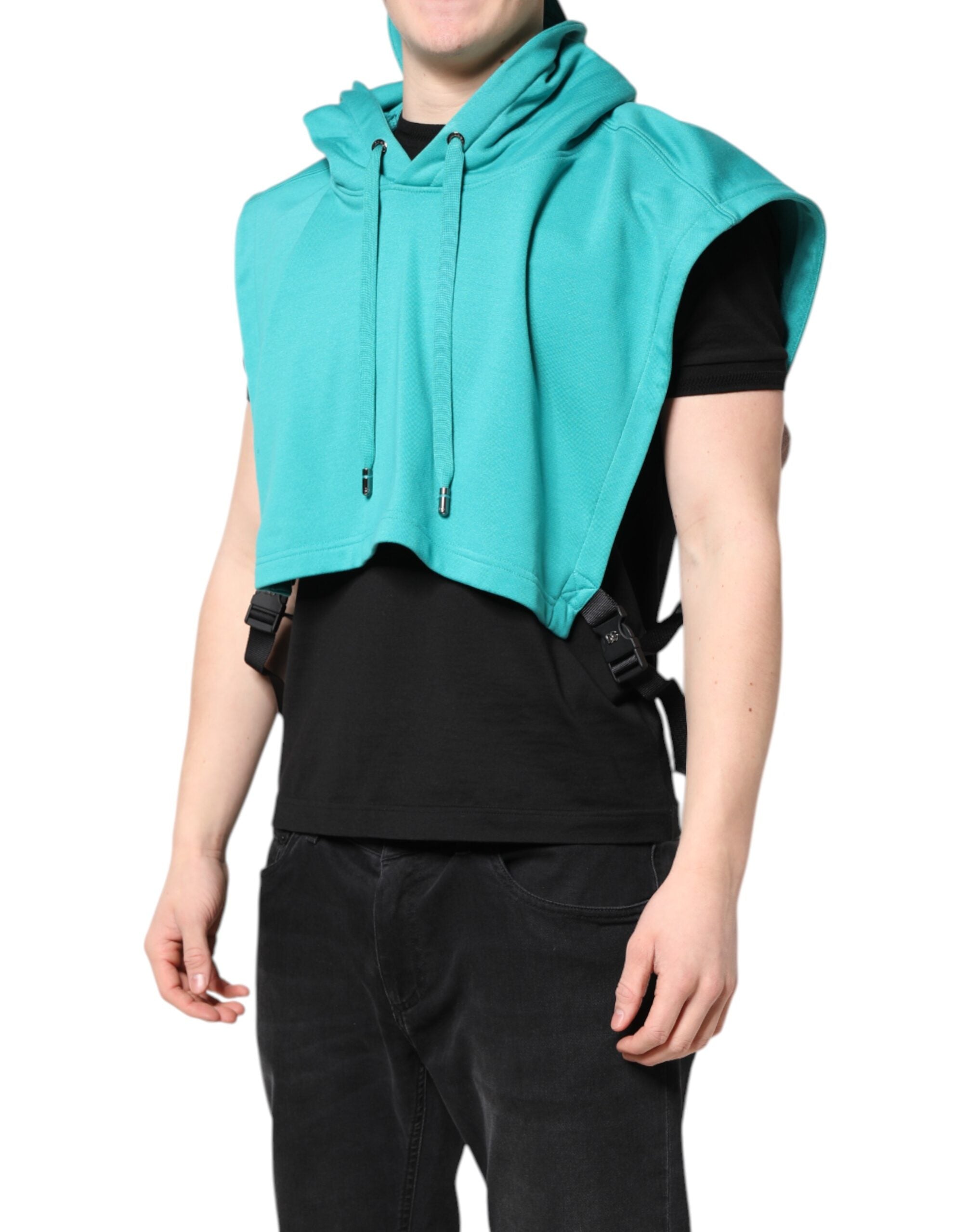 Dolce & Gabbana Green Cotton Hooded Men Sportswear Vest Men's Sweater
