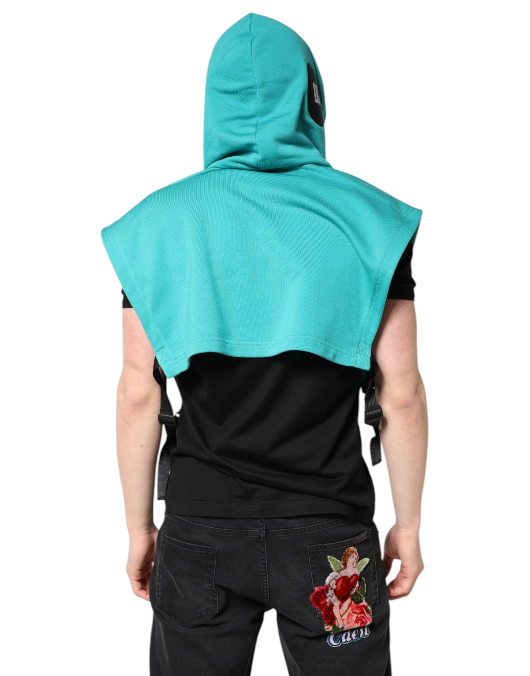 Dolce & Gabbana Green Cotton Hooded Men Sportswear Vest Men's Sweater