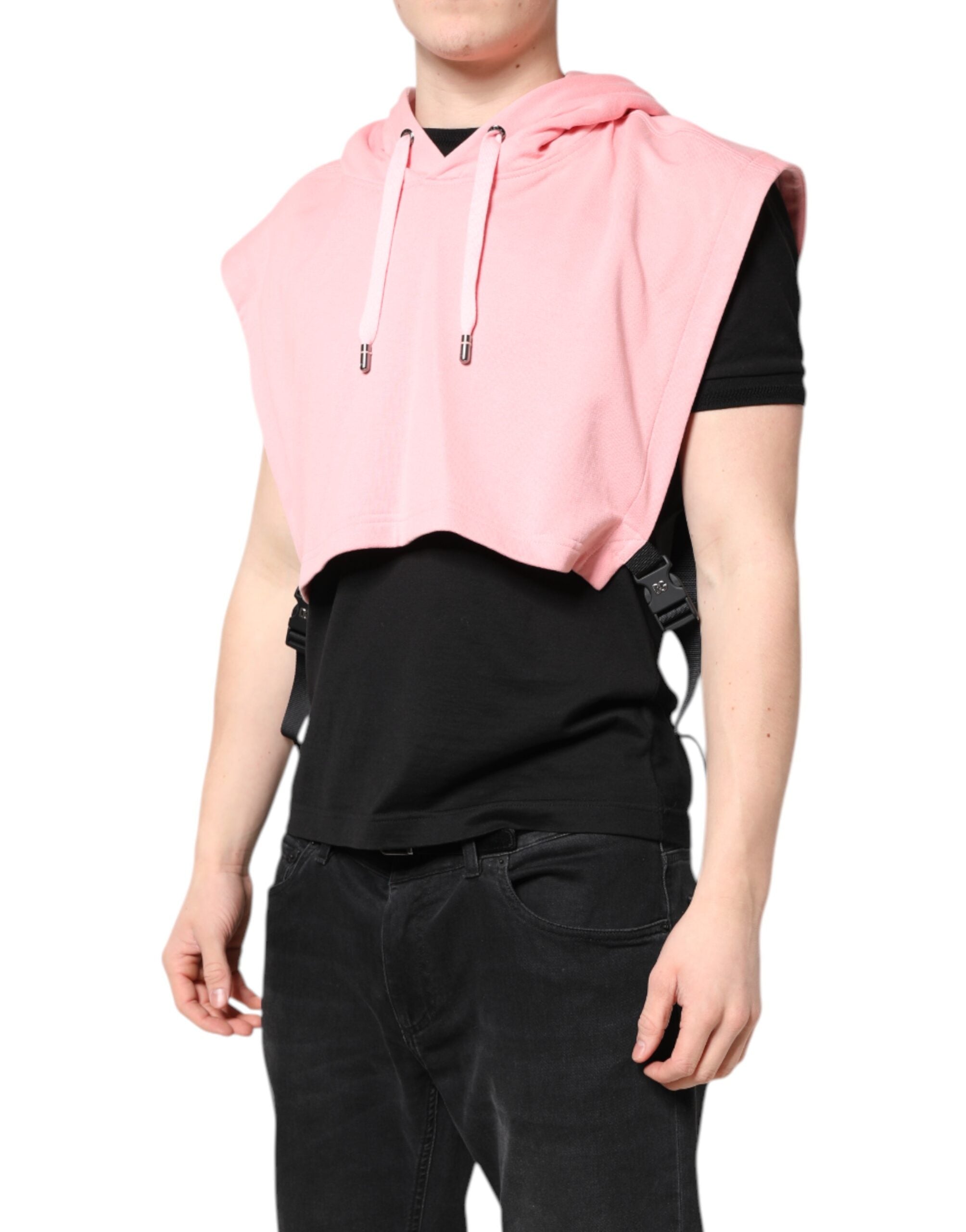 Dolce & Gabbana Pink Cotton Hooded Men Sportswear Vest Men's Sweater