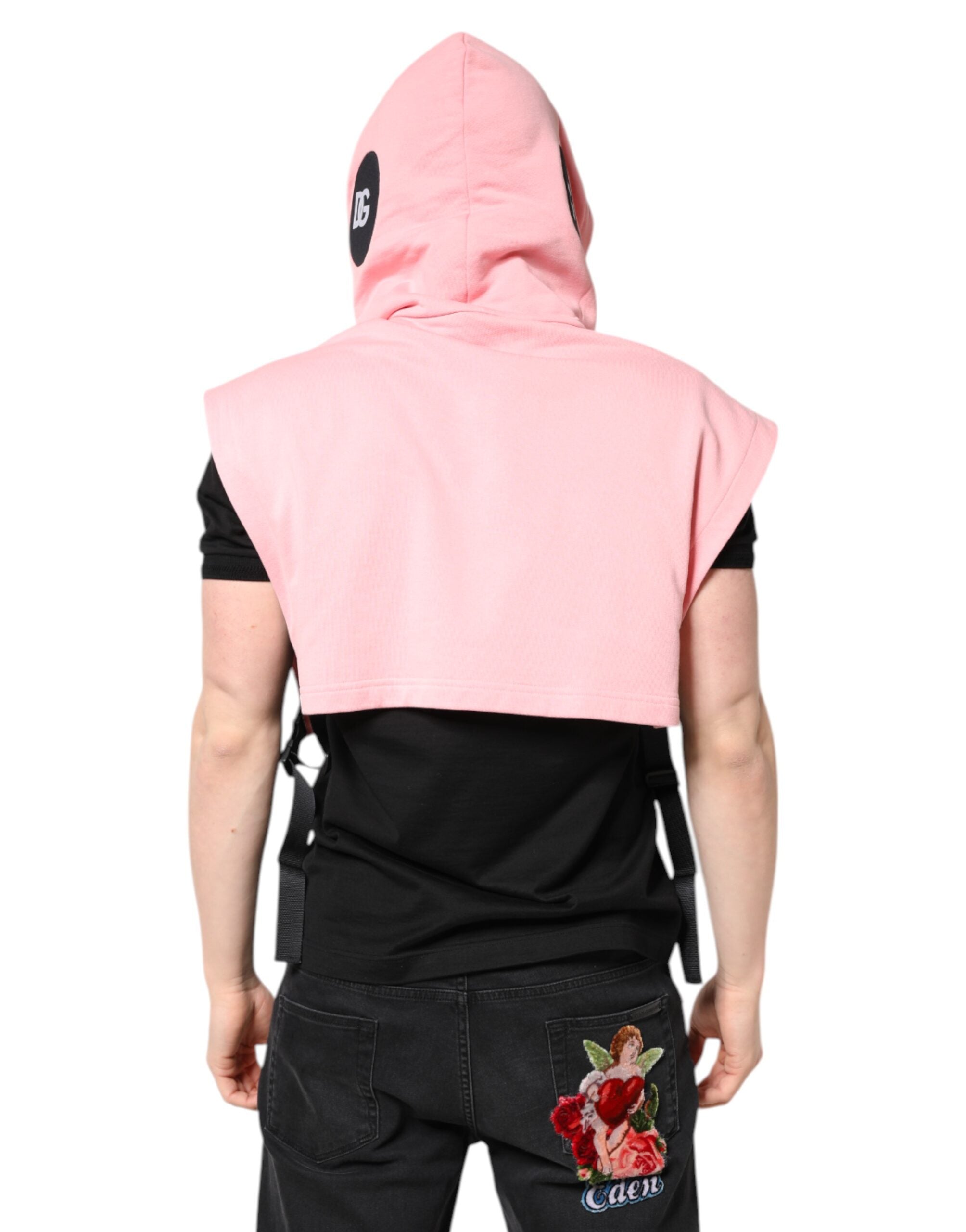 Dolce & Gabbana Pink Cotton Hooded Men Sportswear Vest Men's Sweater